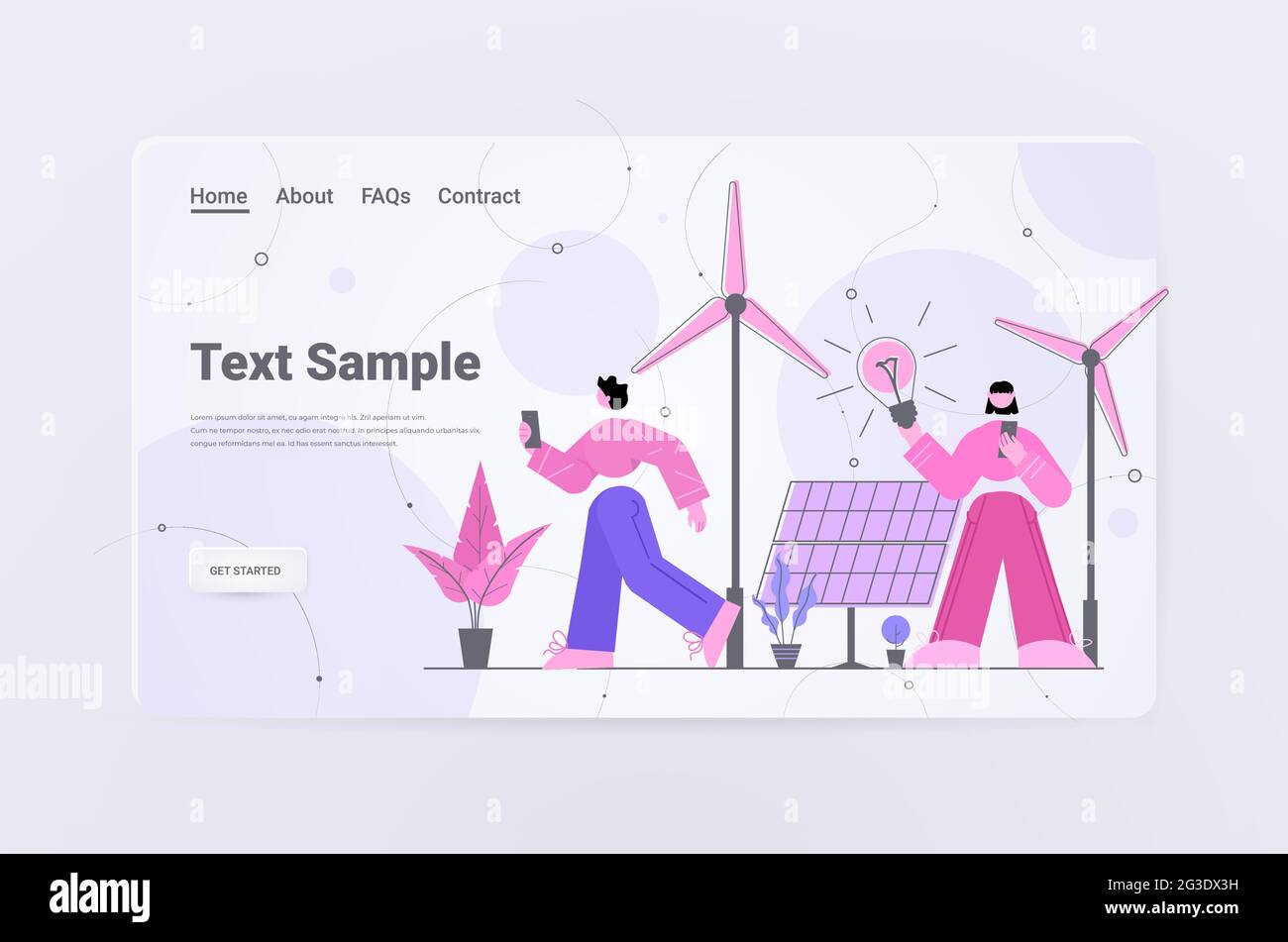 businesspeople holding light lamp wind turbines solar panels