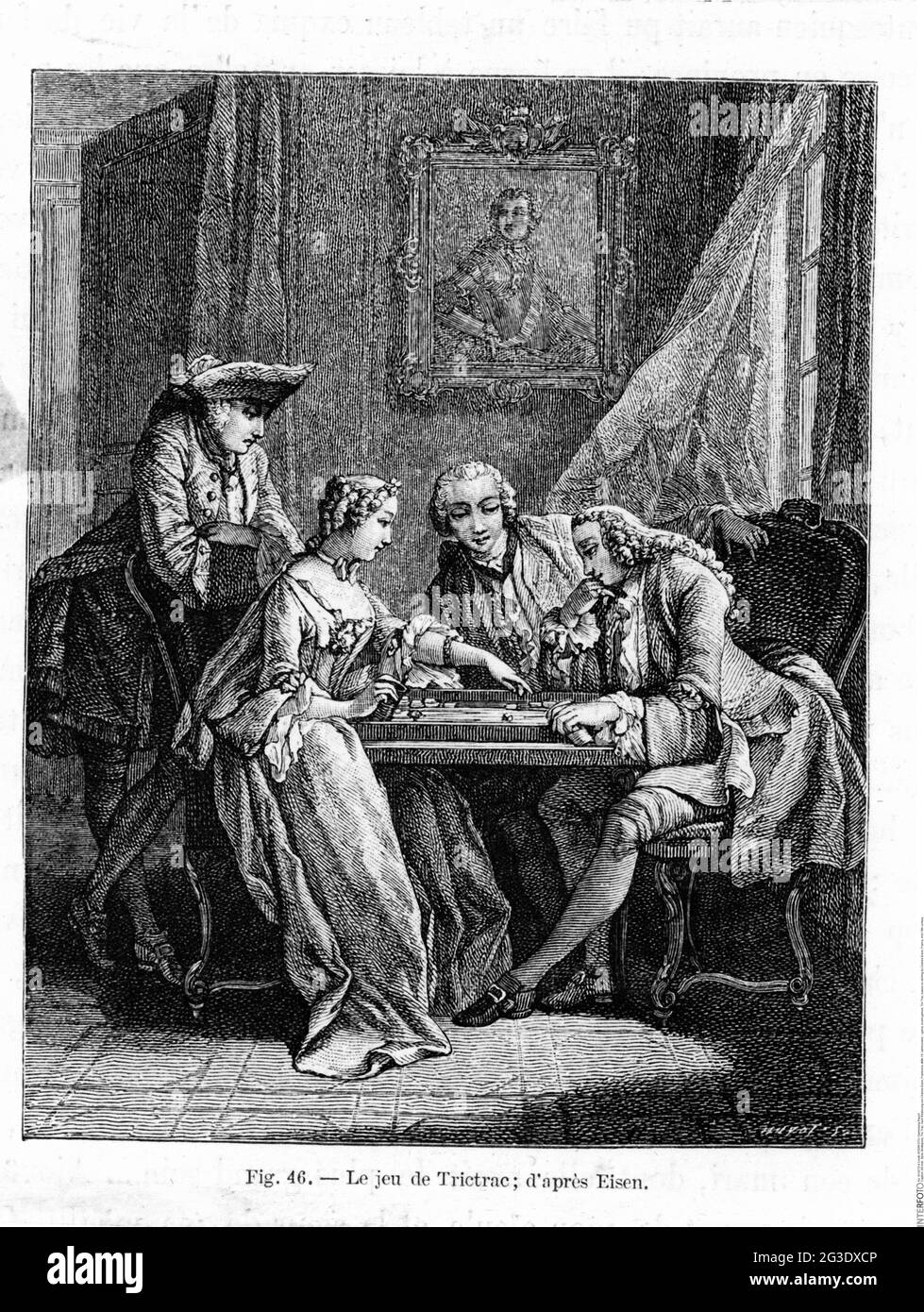 game, board games, Tric Trac, based on etching by Charles Eisen, France, mid 18th century, ARTIST'S COPYRIGHT HAS NOT TO BE CLEARED Stock Photo