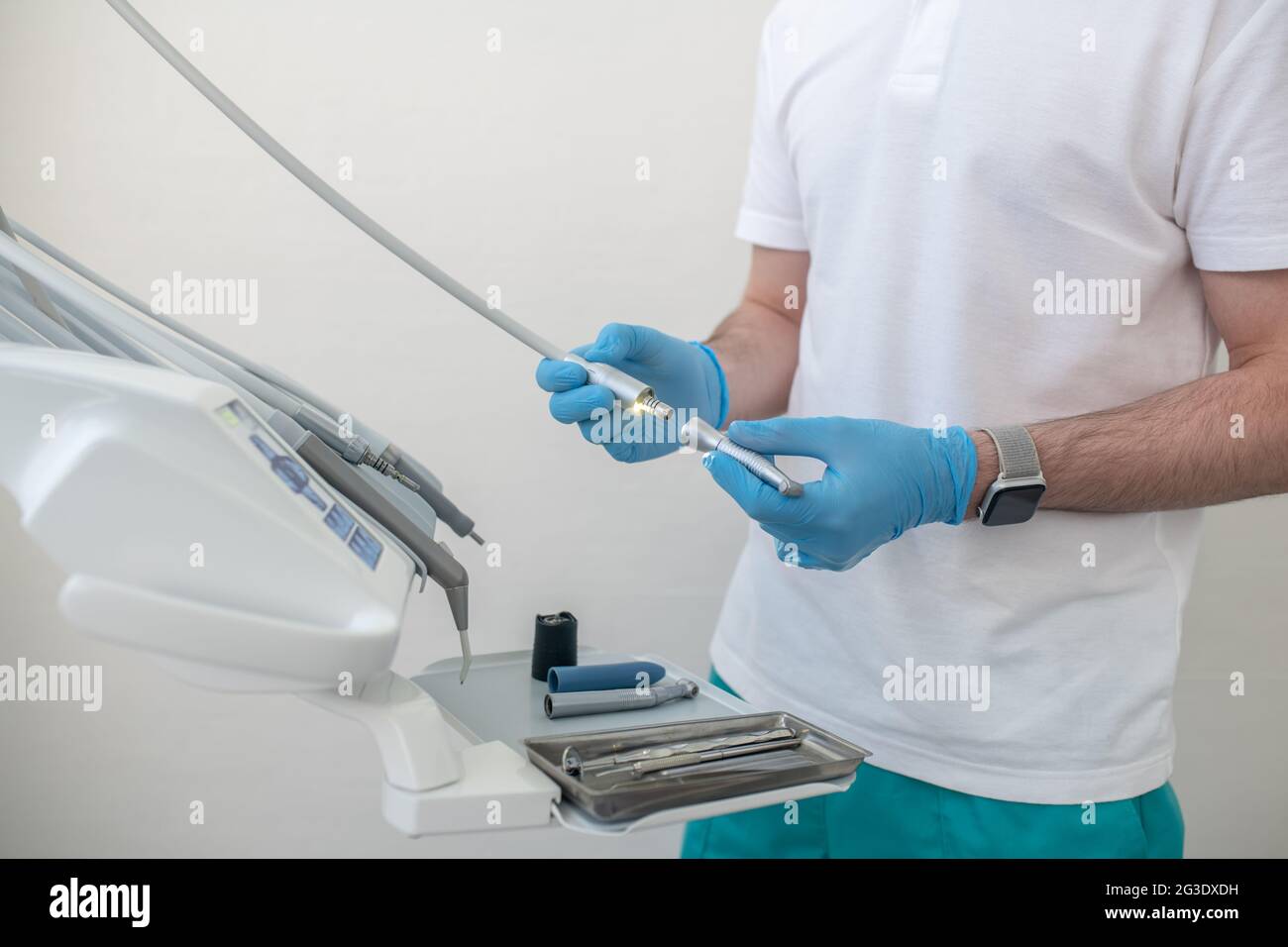 Different medical dental supplies at the dentists office Stock Photo