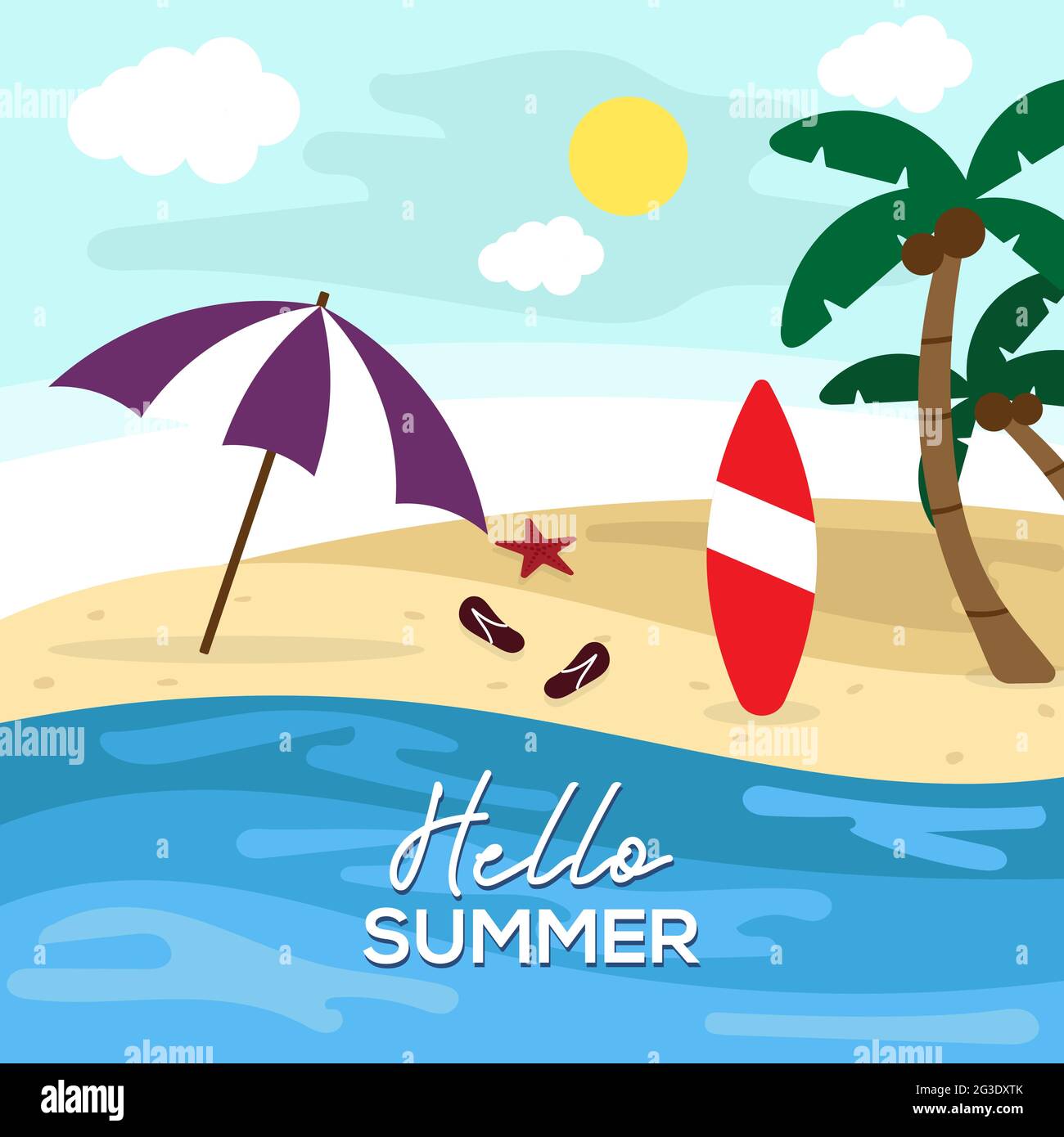hello summer flat design, paradise beach design illustration template Stock Vector