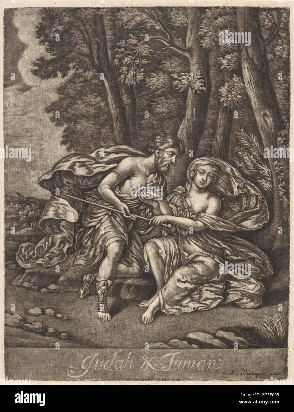Tamar Judah and Tamar. On a road in a forest landscape, the veiled Tamar ...
