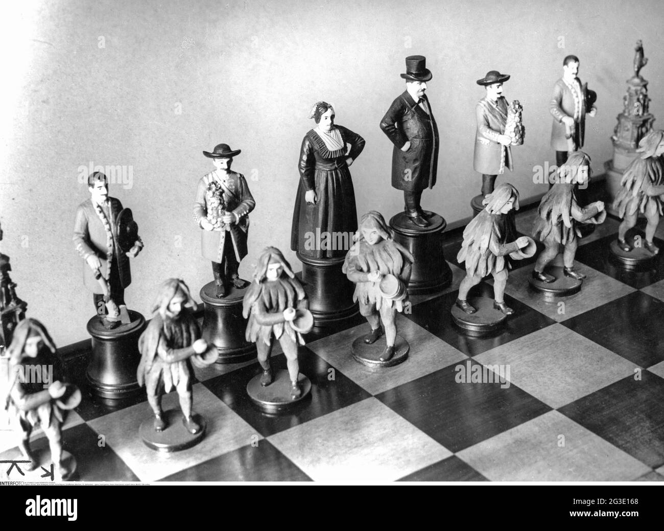 game, board games, chess, chess pieces, cooper's dance, Munich, 19th century, ADDITIONAL-RIGHTS-CLEARANCE-INFO-NOT-AVAILABLE Stock Photo