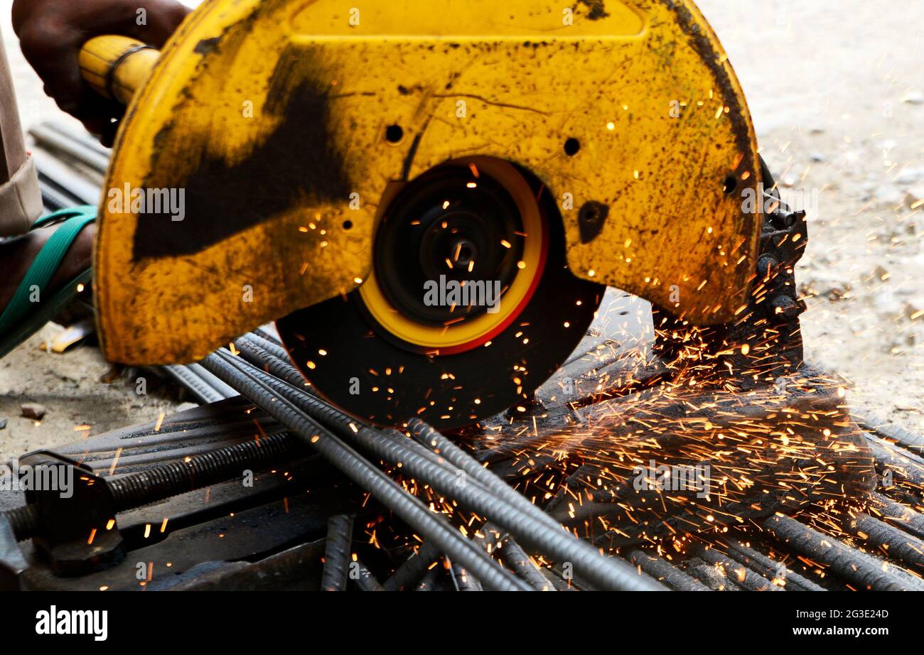Metal sawing sparks while cutting steel Stock Photo Alamy
