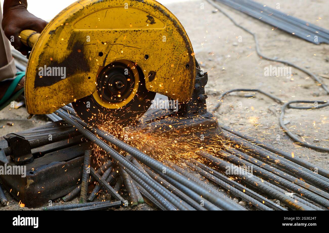 Metal sawing sparks while cutting steel Stock Photo Alamy