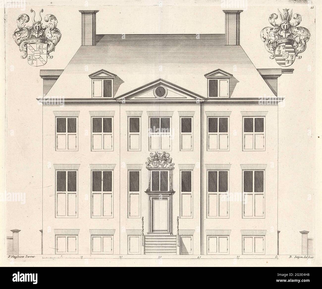 Facade of House Vanenburg at Putten. Facade of House Vanenburg near Putten, built on behalf of Hendrik van Essen in 1664. The house was designed by Philips Vingboons. Stock Photo