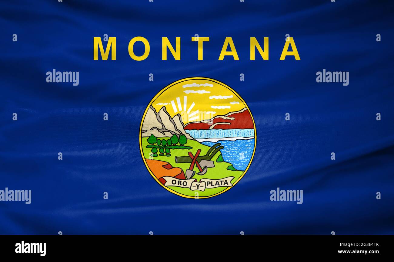 Realistic flag of State of Montana on the wavy surface of fabric Stock ...