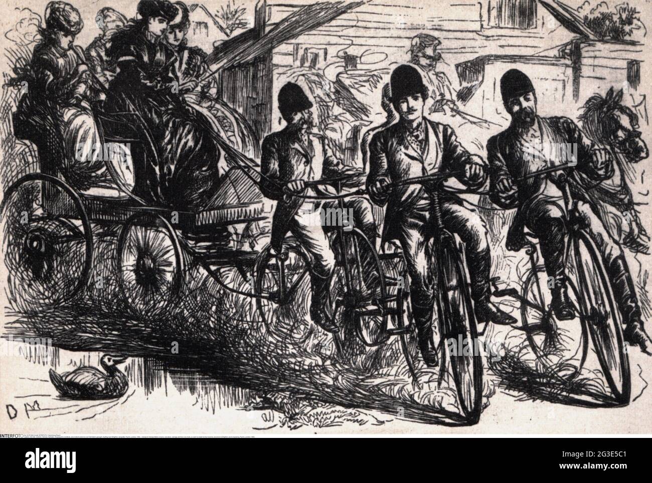 transport / transportation, bicycle, caricature, carriage and four a la mode, ARTIST'S COPYRIGHT HAS NOT TO BE CLEARED Stock Photo