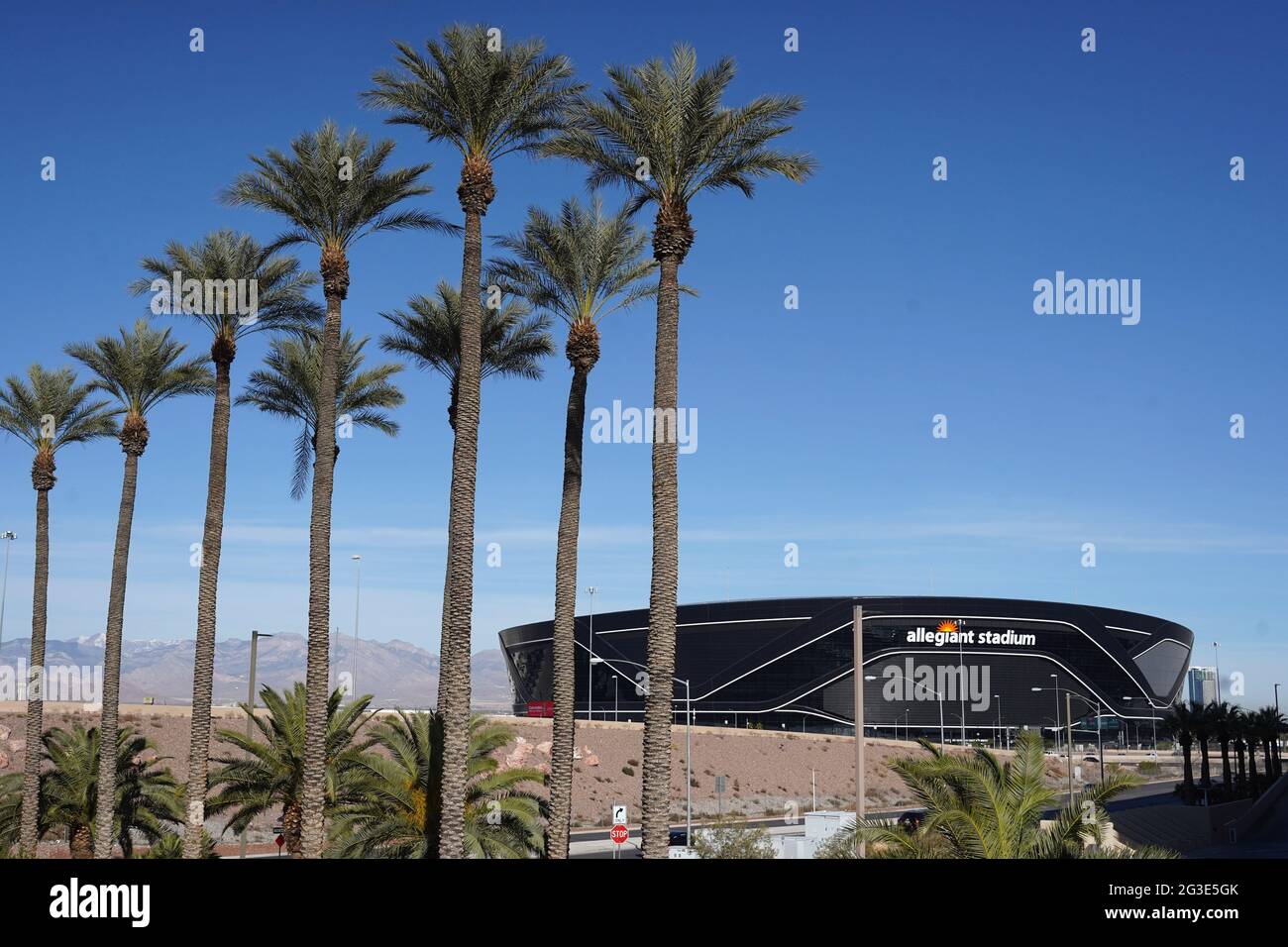 A general view of Allegiant Stadium, Saturday, March 6, 2021, in Las Vegas. The stadium is the home of the Las Vegas Raiders and the UNLV Rebels. Stock Photo