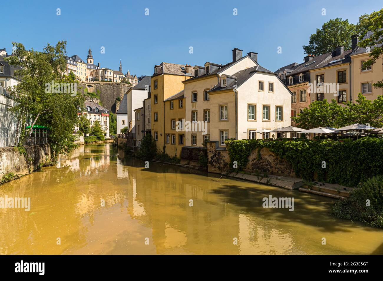 Picturesque the old town of Luxembourg along the Alzette-River. Here you can find excellent restaurants Stock Photo