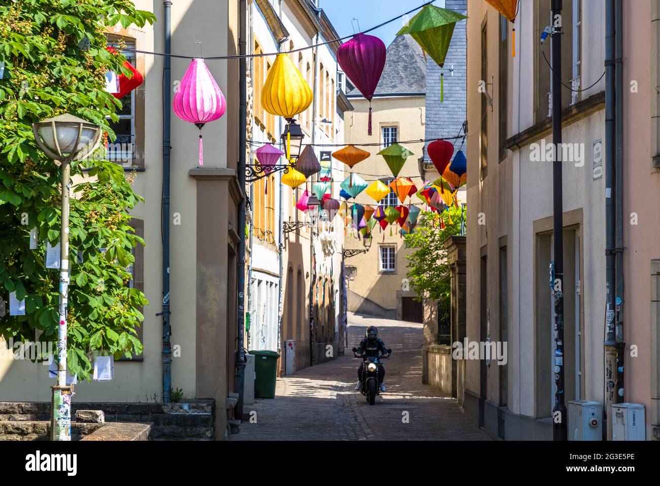 Colorful lampignons in Rue du St Esprit, Luxembourg Stock Photo