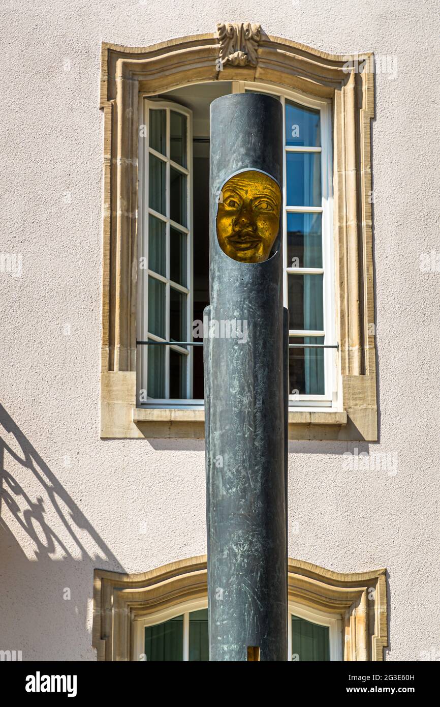 Street lamp in Luxembourg with a face always looking at the viewer Stock Photo