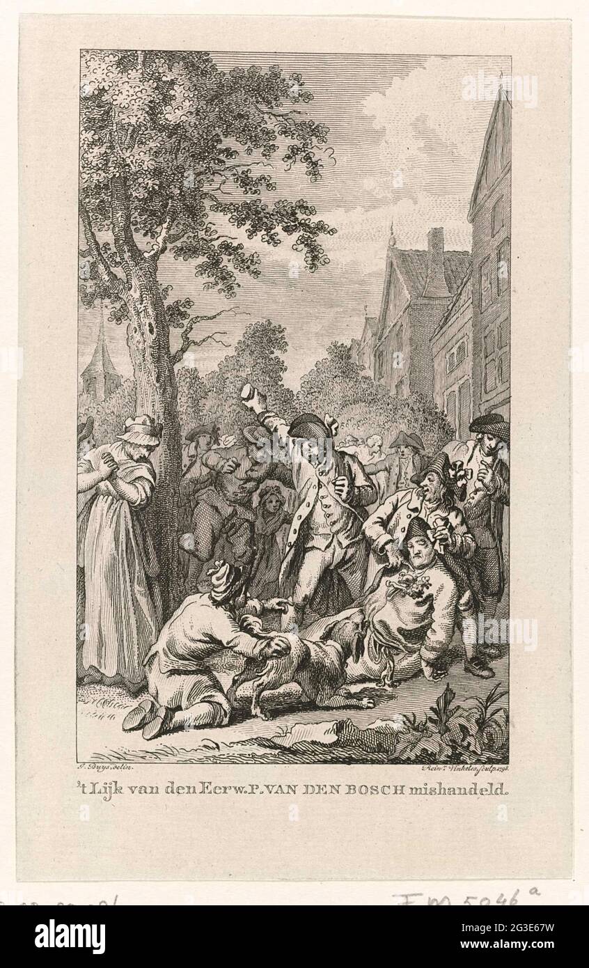Abuse of preacher P. van den Bosch in Zoetermeer, 1787; The corpse of the  first. P. van den Bosch abused. Abuse of the corpse of Leiden Remonstrant  Patriot preacher P. van den