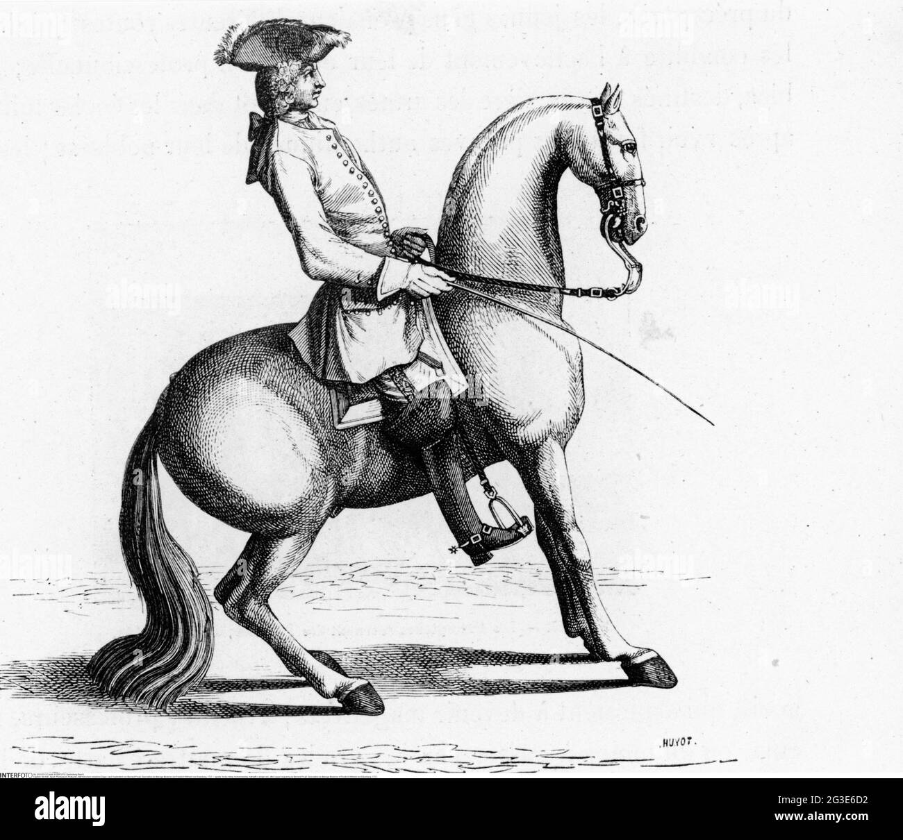 sports, horse-riding, horsemanship, halt with a single rein, after copper engraving by Bernard Picart, ARTIST'S COPYRIGHT HAS NOT TO BE CLEARED Stock Photo