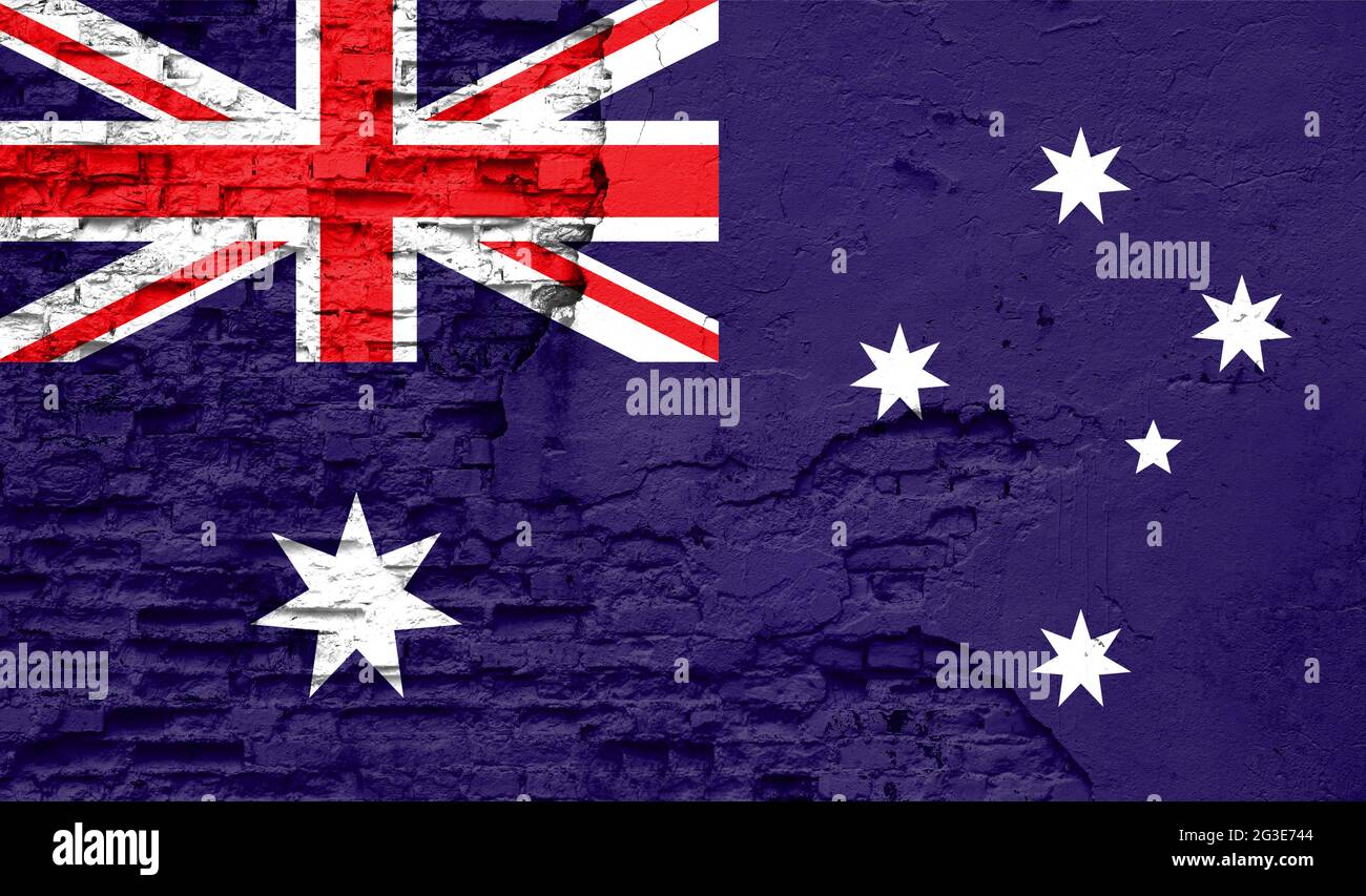 Australia flag is painted onto an old brick wall Stock Photo - Alamy