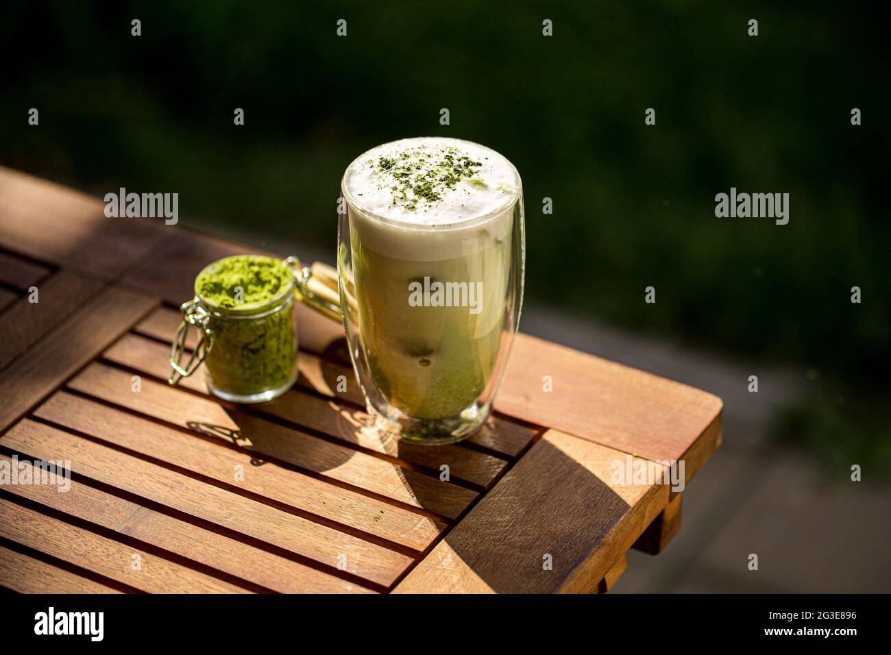 Matcha green tea with ice cubes Stock Photo