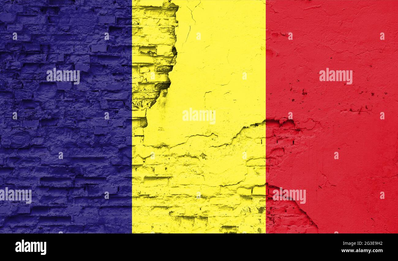 Romania flag is painted onto an old brick wall Stock Photo - Alamy