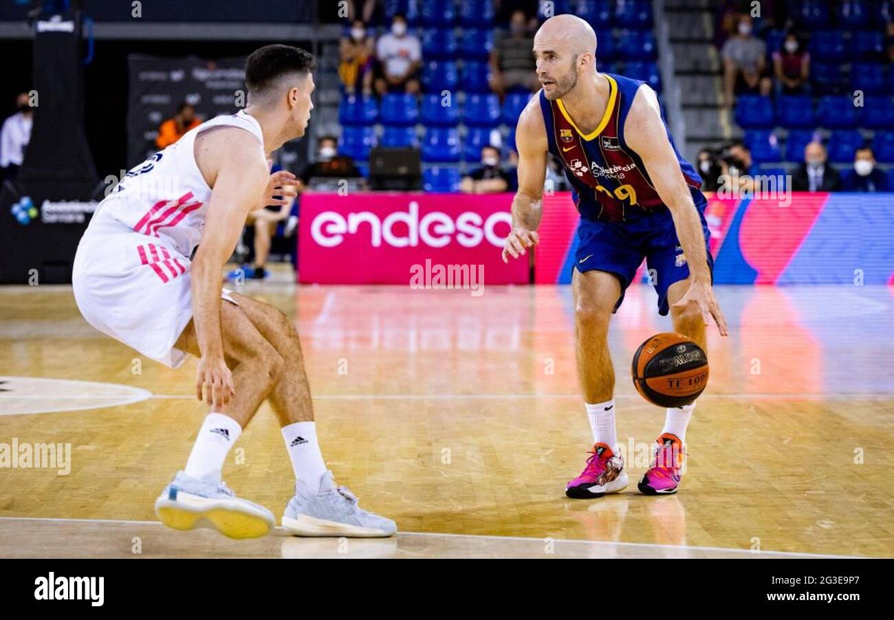 Barcelona, Spain. 15th June, 2021. Liga Endesa basketball match FC  Barcelona vs Real Madrid at the Palau Blaugrana, in Barcelona June 15,  2021. In Pictures: Nick Calathes POOL/ FC Barcelona/Cordon Pres Images