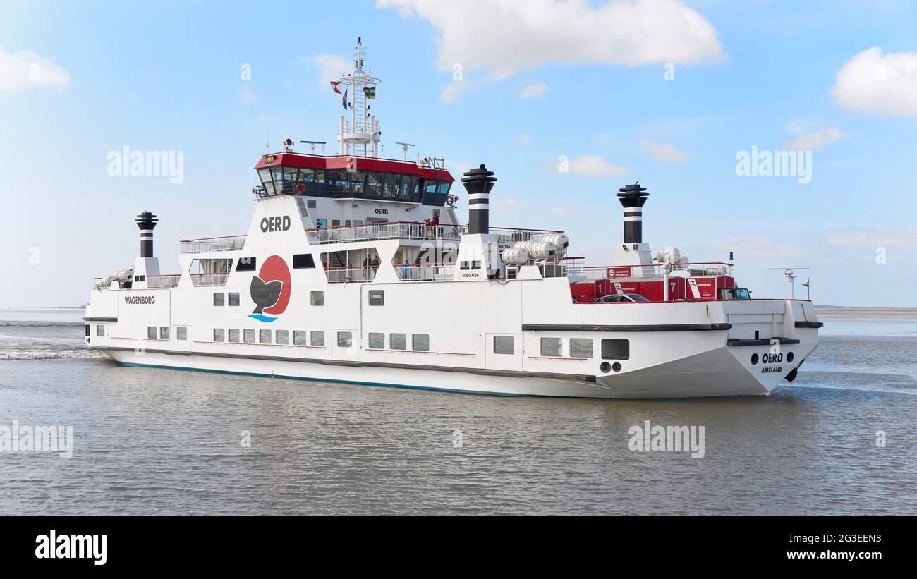 The MS Oerd is a ferry and has been sailing on the Ameland - Holwerd route since 2003. The ship is used by Wagenborg Passenger Services. Stock Photo