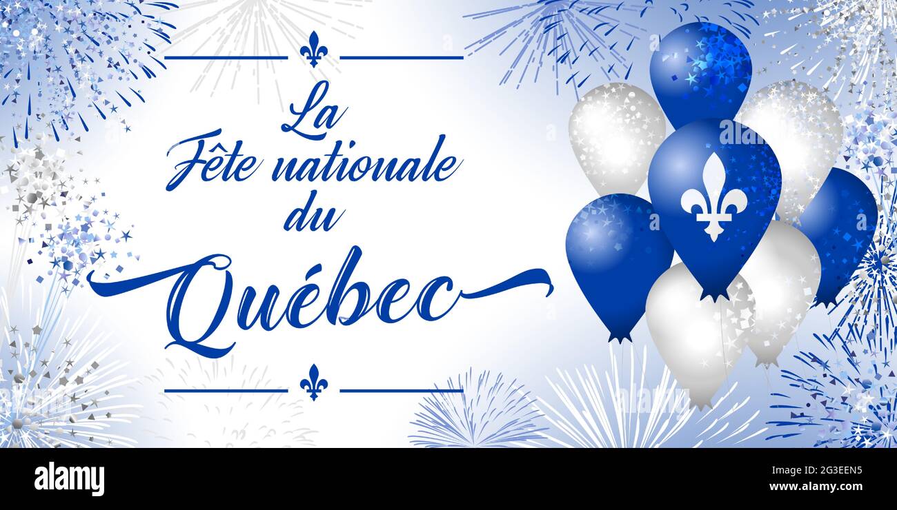 Quebec's National Holiday. Decorative French typescript La Fete Nationale du Quebec. Day of Quebec creative congrats concept. Isolated graphic design Stock Vector