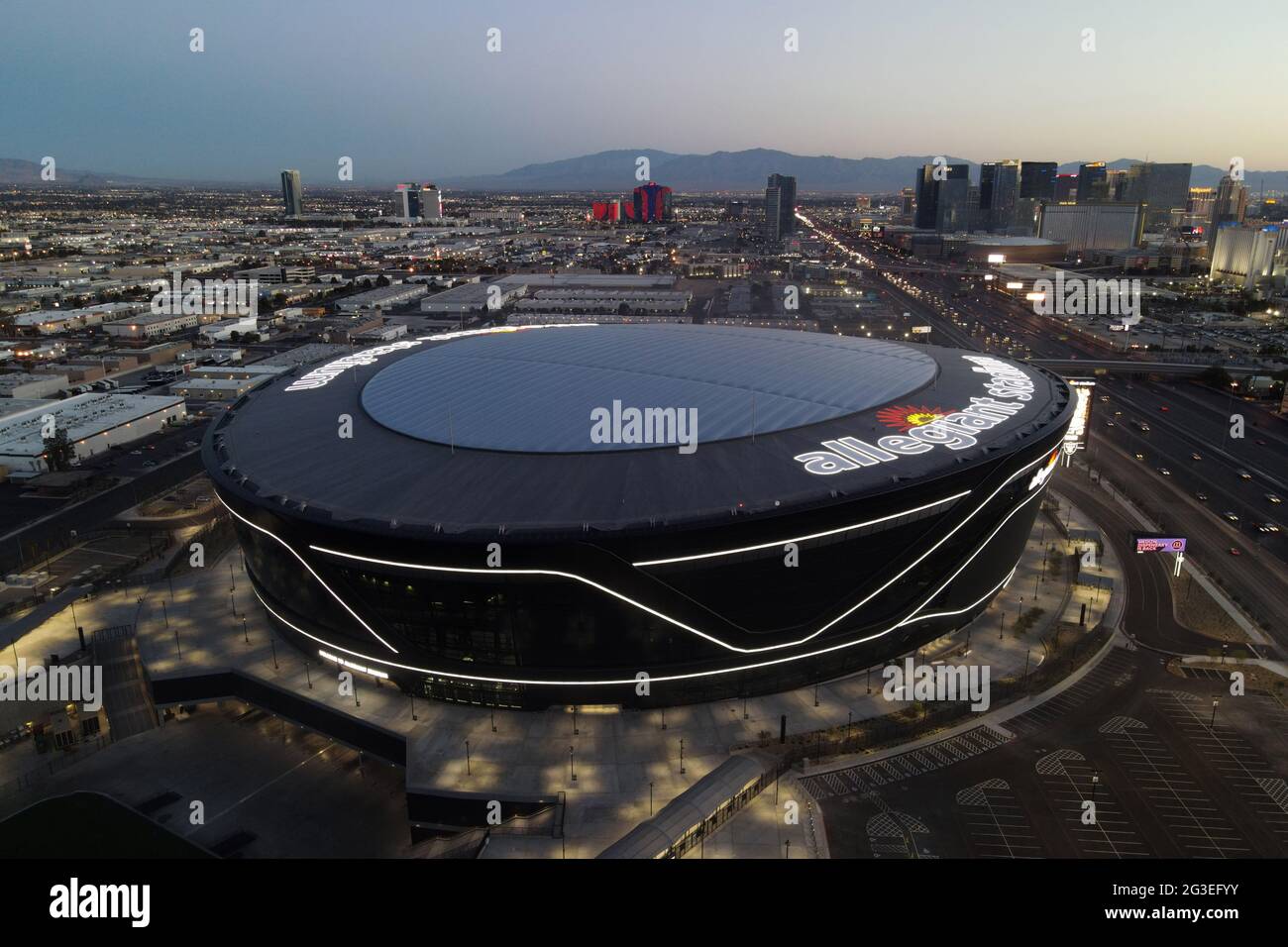 An aerial view of Allegiant Stadium, Monday, March 8, 2021, in Las ...