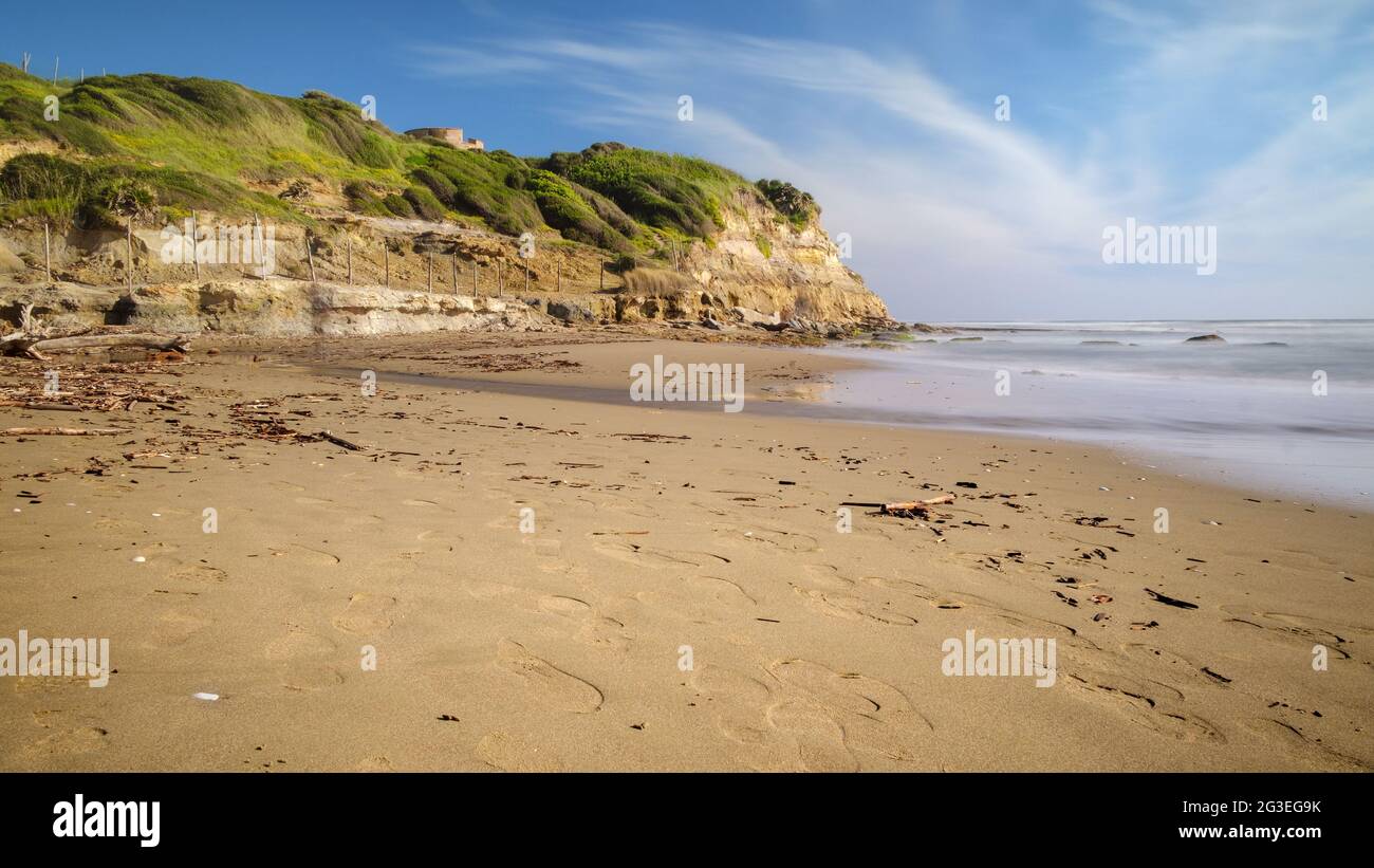 Sand beach of natural reserve Tor Caldara during sunset , Lavinio , Anzio , Rome , Italy Stock Photo