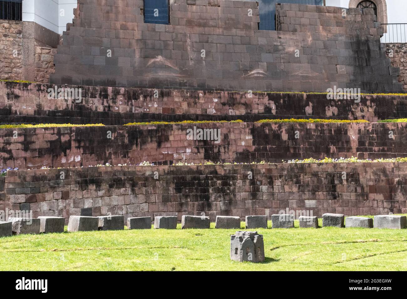 Inca terraces and walls at Qorikancha, Cusco, Peru Stock Photo