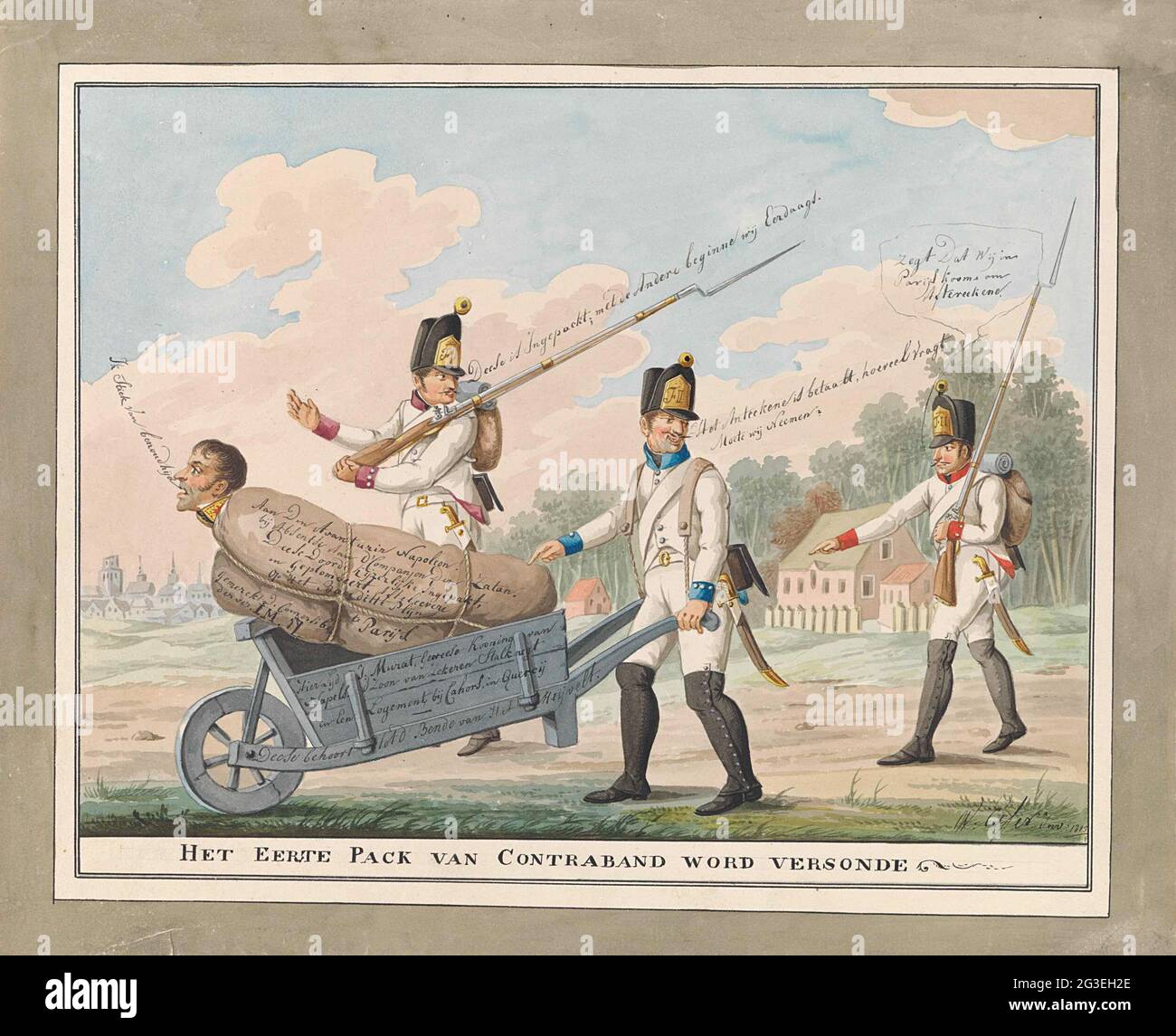 Imprisonment of Murat, 1815; The first pack of counter band becomes recent. Cartoon on the capturing of Joachim Murat, the brother-in-law of Napoleon and King of Italy, by the Austrians in September Imprisonment of Murat, 1815; The first pack of counter band becomes recent. Cartoon on the capturing of Joachim Murat, the brother-in-law of Napoleon and King of Italy, by the Austrians in September