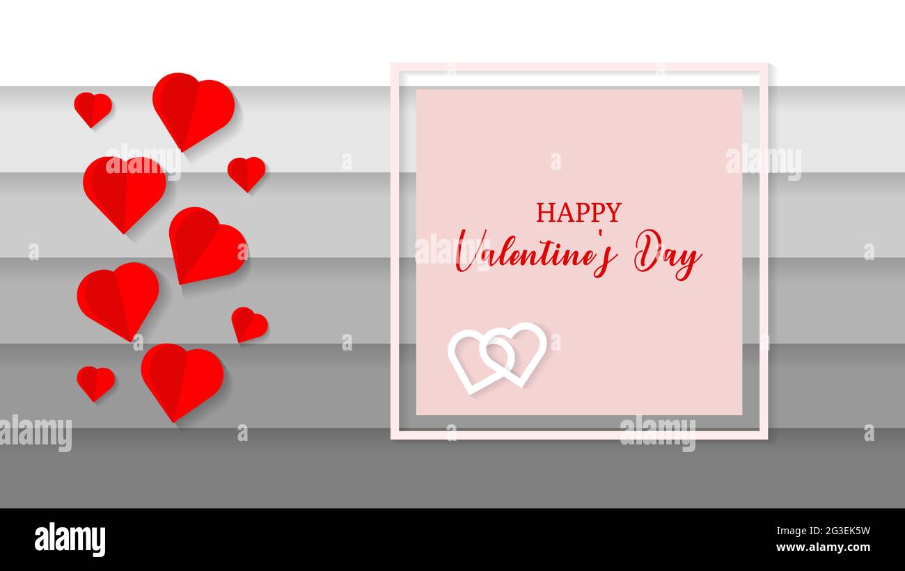 Valentine's day concept background Vector illustration. paper art hearts with white square frame.valentine sale banner or greeting card Stock Vector