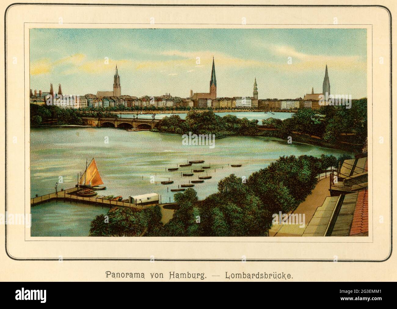 Germany, Hamburg, panorama of Hamburg with lake Alster and the Lombardsbrücke (Lombardsbridge), ADDITIONAL-RIGHTS-CLEARANCE-INFO-NOT-AVAILABLE Stock Photo