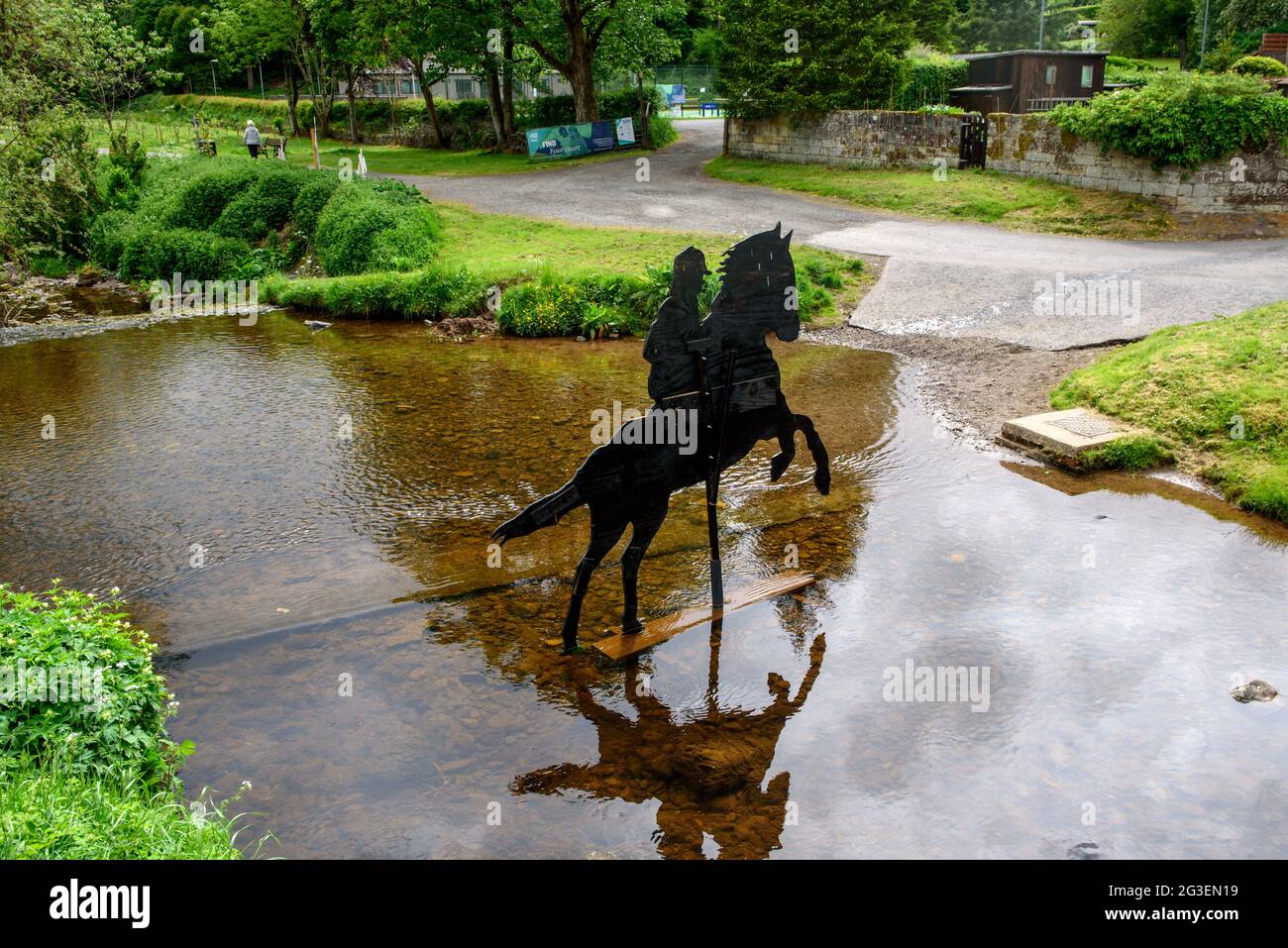 Decorated horse silhouettes for the virtual West Linton Whipman Festival in 2021. Scottish Borders. Stock Photo