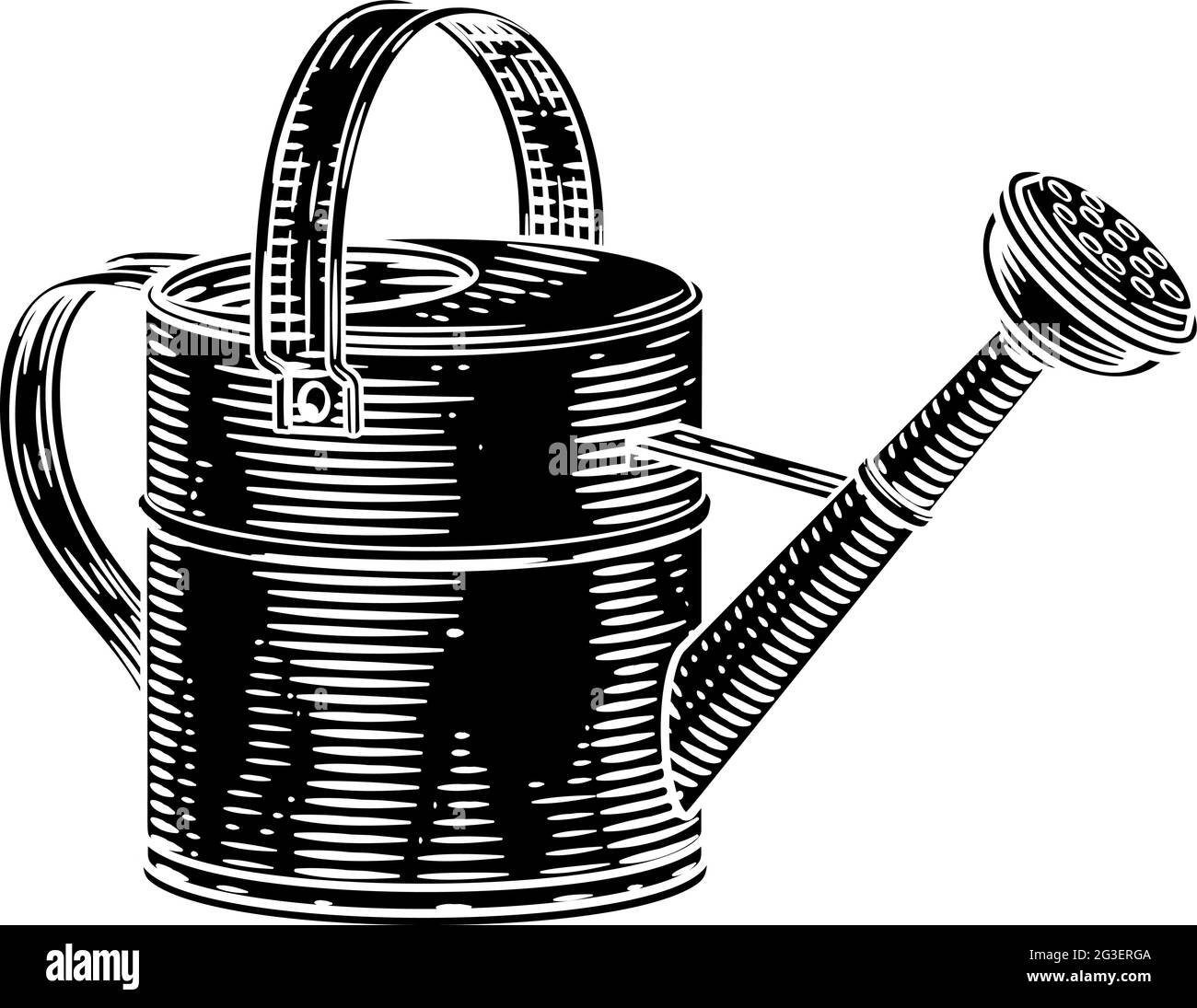 Garden Tool Watering Can Woodcut Vintage Style Stock Vector