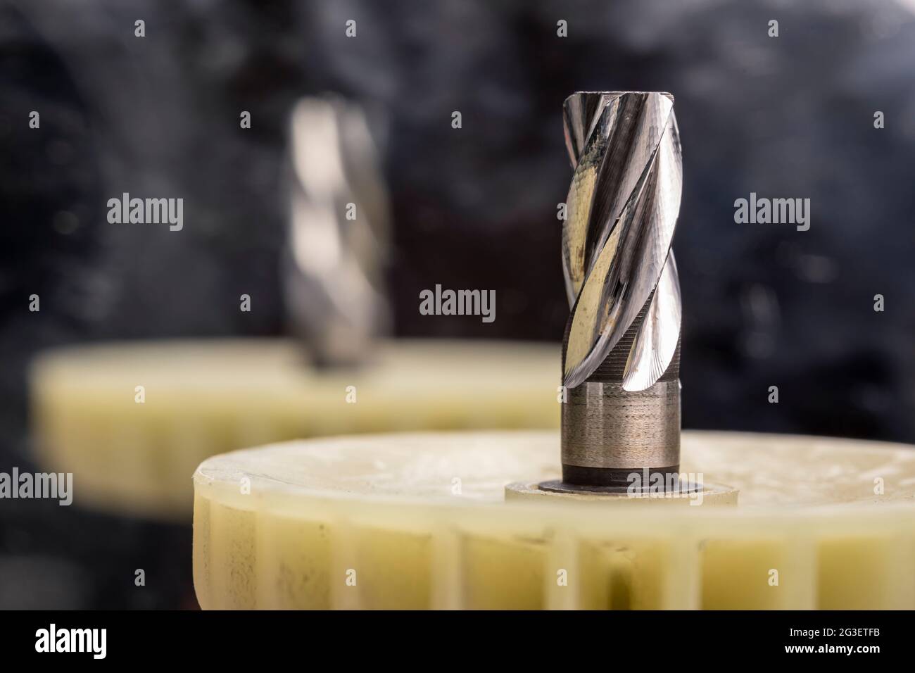 Electric hammer drill bevel gear thread close up. Mechanism detail made