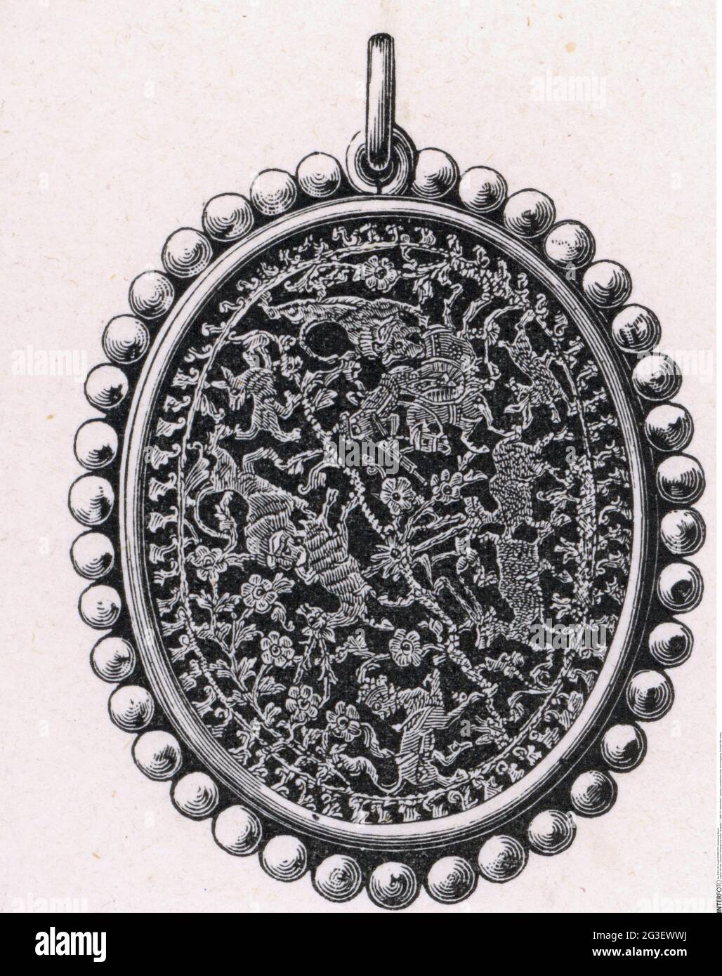 jewellery, pendant from India, wood engraving, 2nd half 19th century, ADDITIONAL-RIGHTS-CLEARANCE-INFO-NOT-AVAILABLE Stock Photo