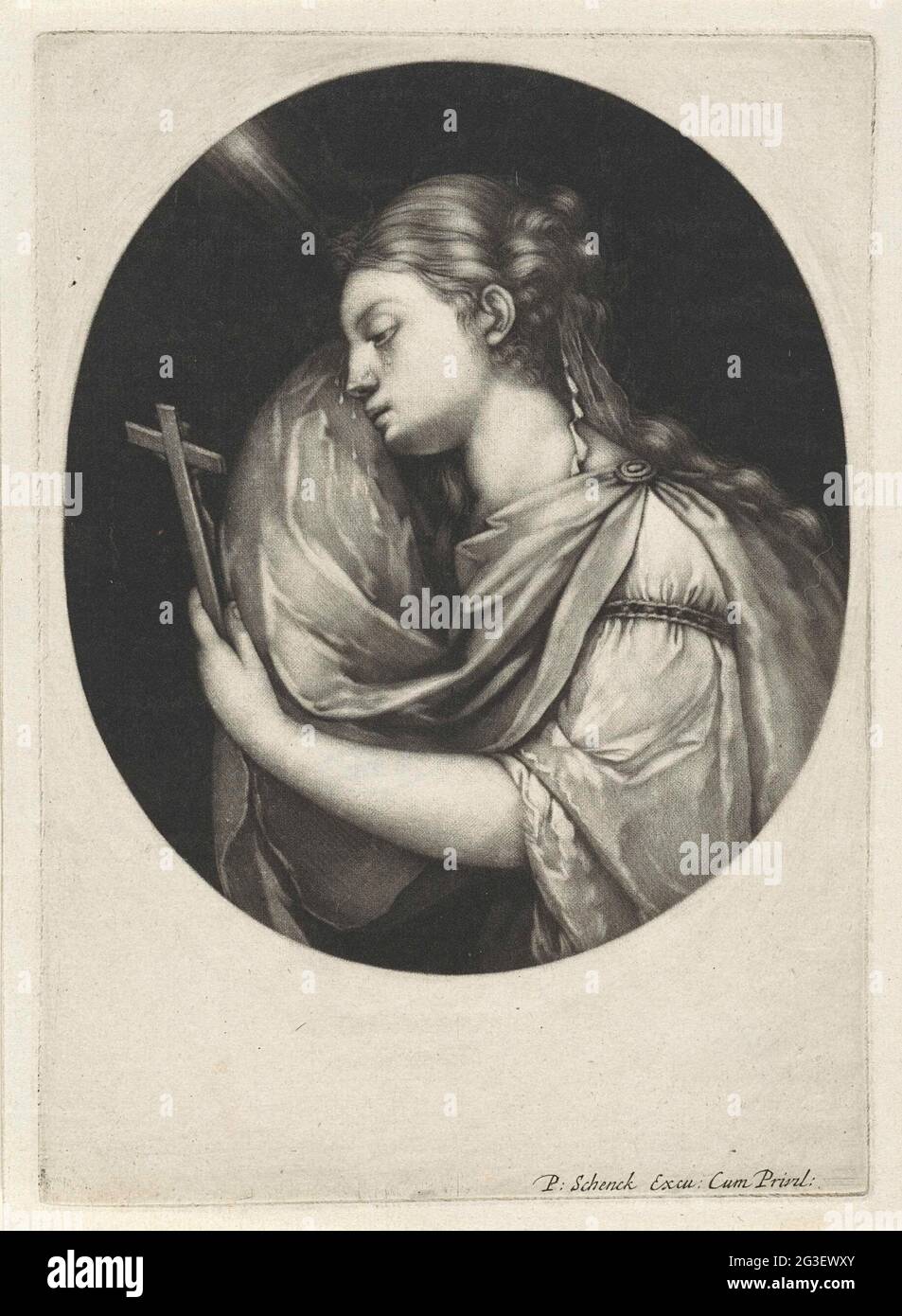 Bootless Mary Magdalene. Crying Mary Magdalene with a crucifix in her