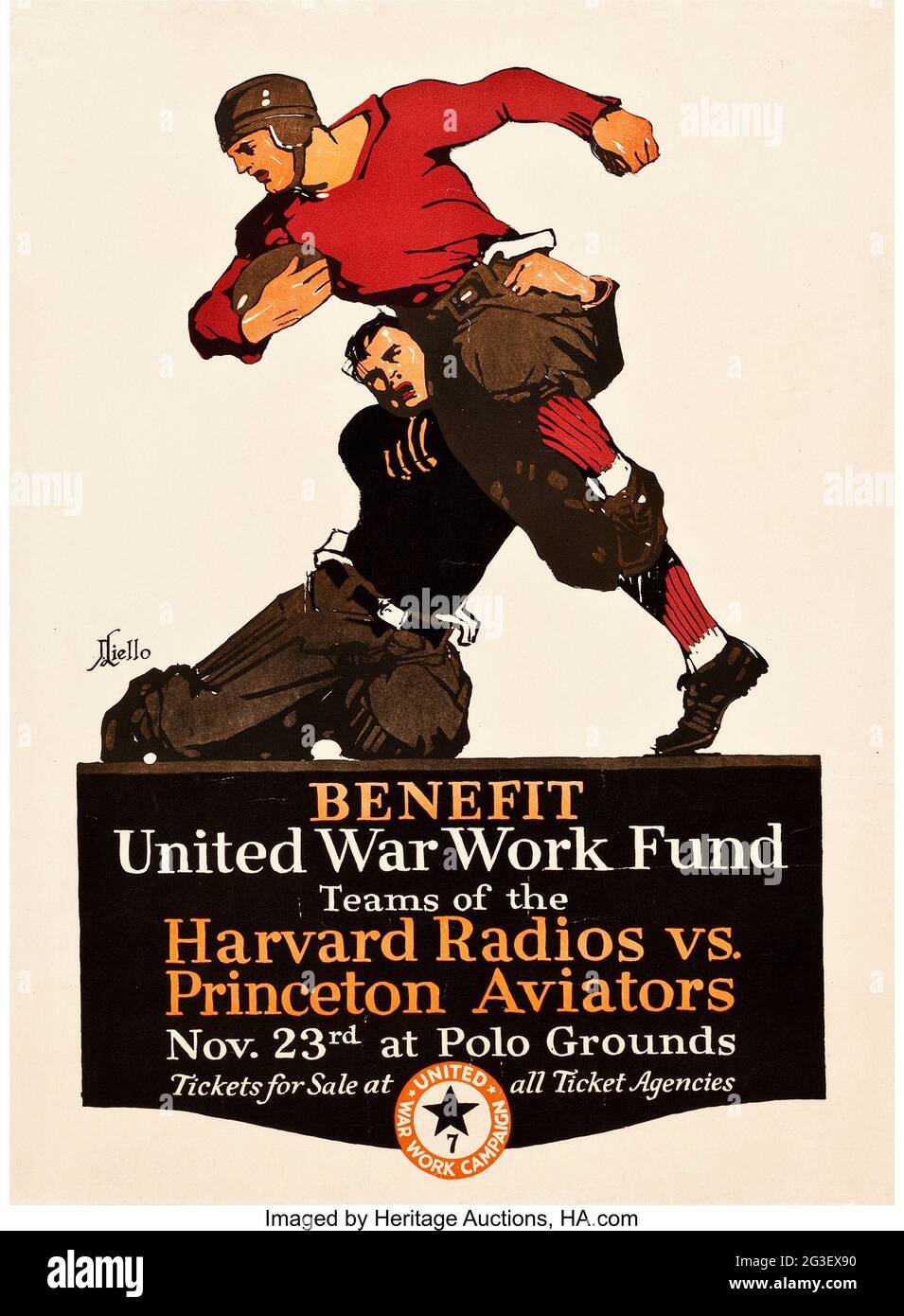 War Effort Football (United War Work Campaign, c.1918). Benefit Poster Harvard Radios vs. Princeton Aviators. Stock Photo