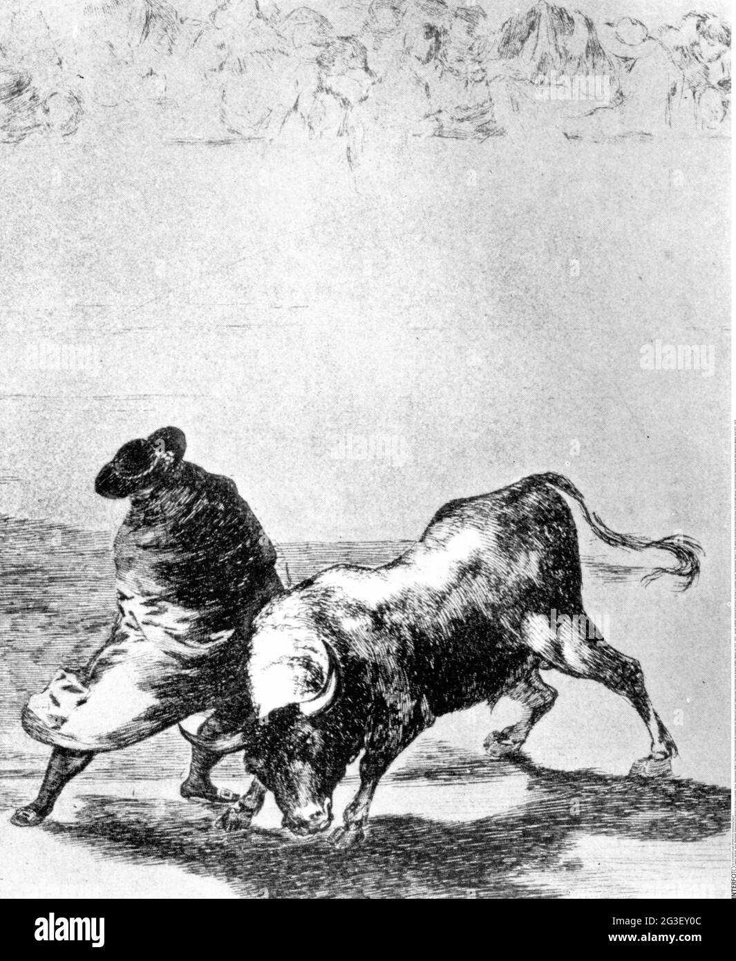 sports, bullfight, etching by Francisco de Goya y Lucientes, series: Tauromaquia, sheet 12, ARTIST'S COPYRIGHT HAS NOT TO BE CLEARED Stock Photo