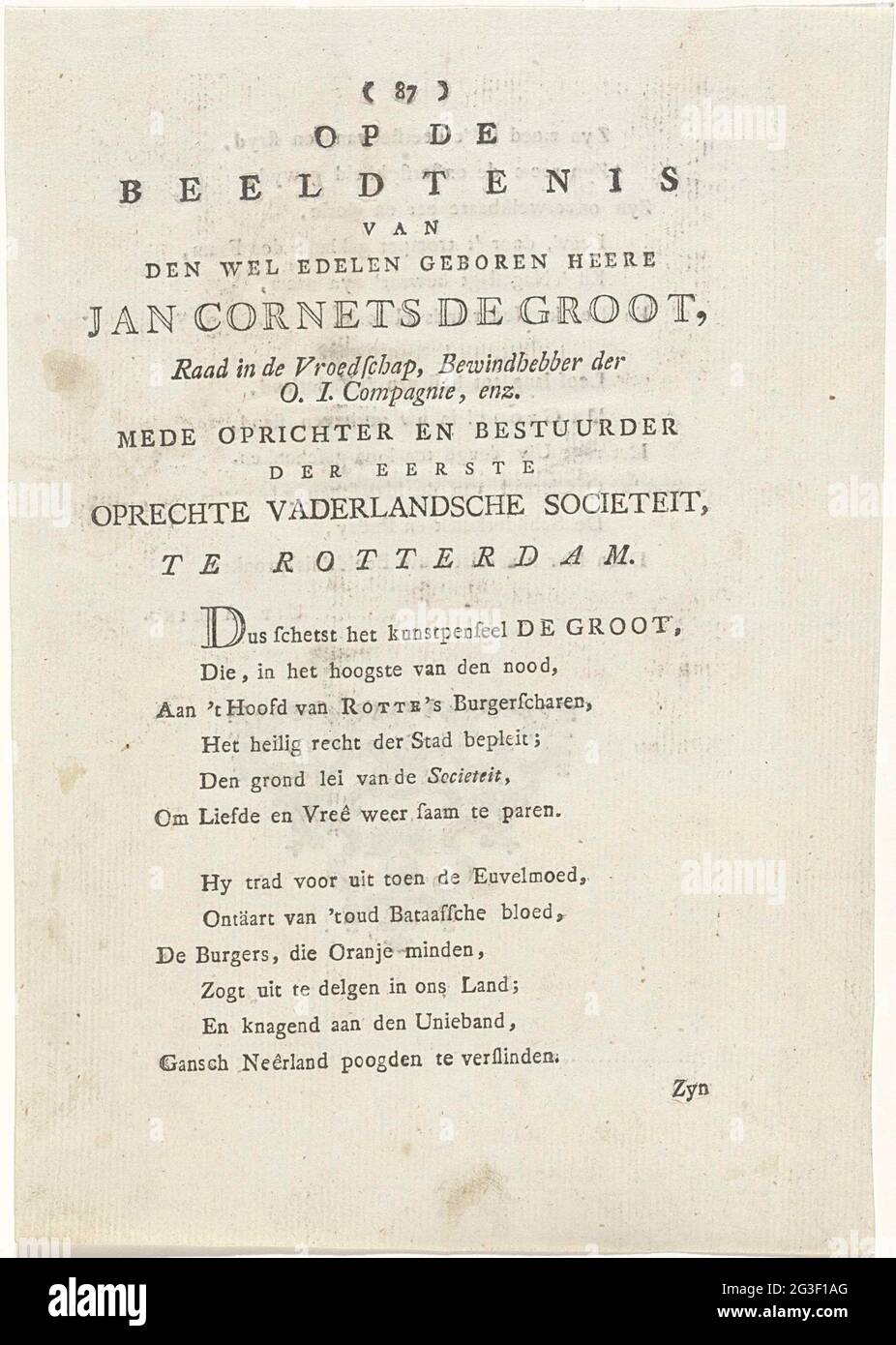 Text sheet with a randwed light on Jan de Groot. Recto and