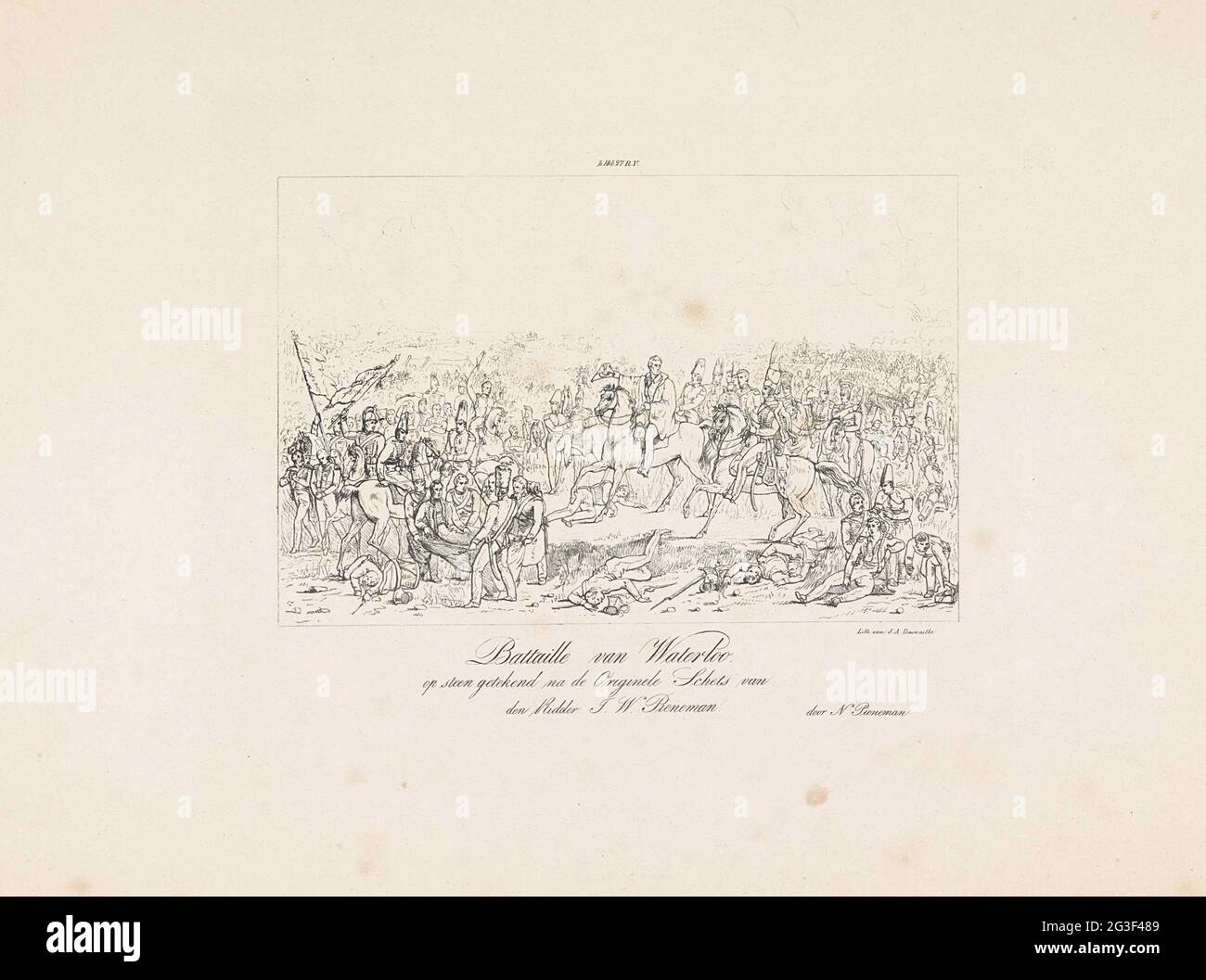 Battle Of Waterloo 1815 Bataille De Waterloo Drawn On Stone After The Original Sketch Of Den Ridder J W Pieneman The Battle Of Waterloo June 18 1815 View Of The Battlefield At The