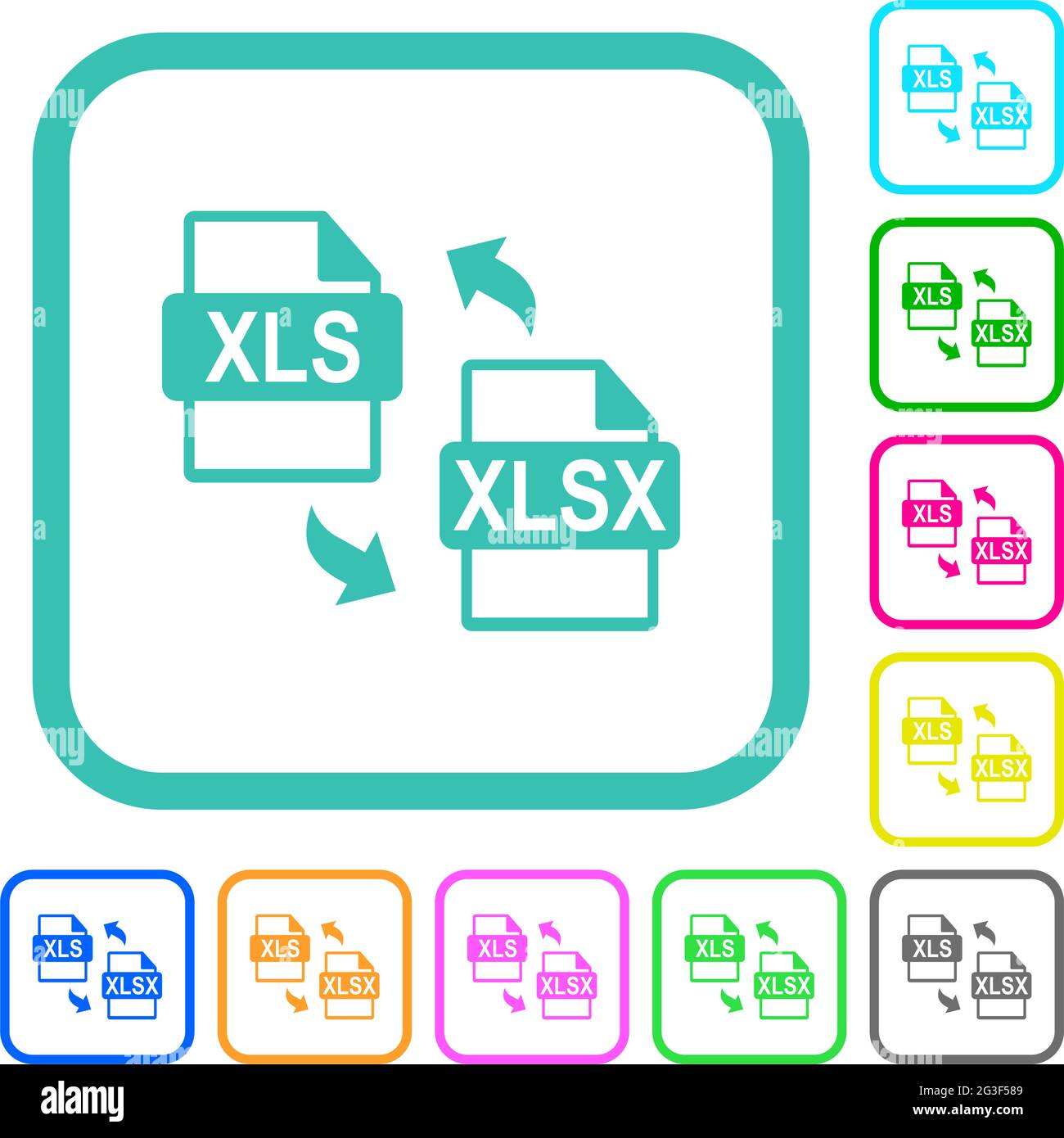 XLS XLSX file conversion vivid colored flat icons in curved borders on ...