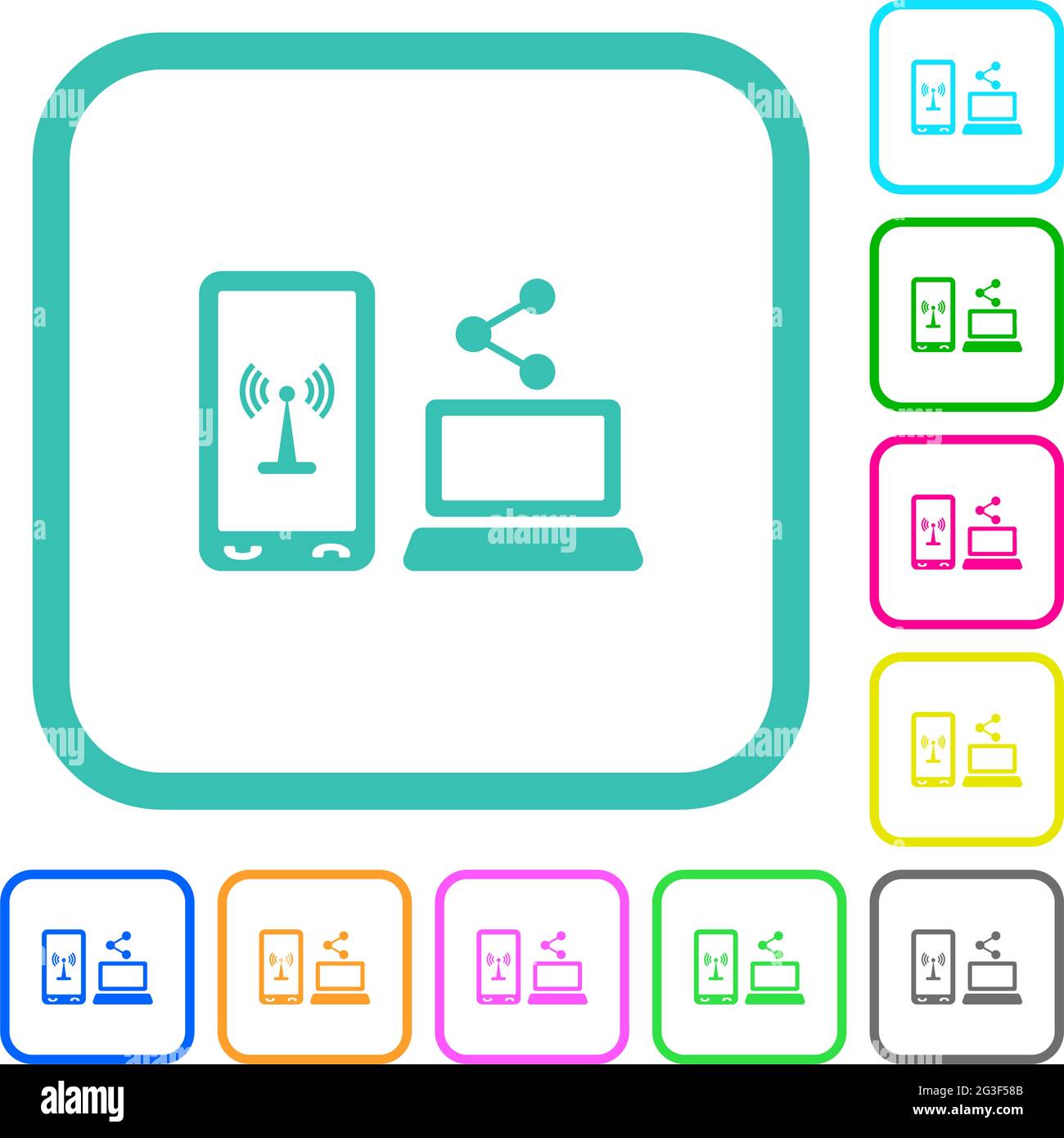 Share mobile internet vivid colored flat icons in curved borders on ...