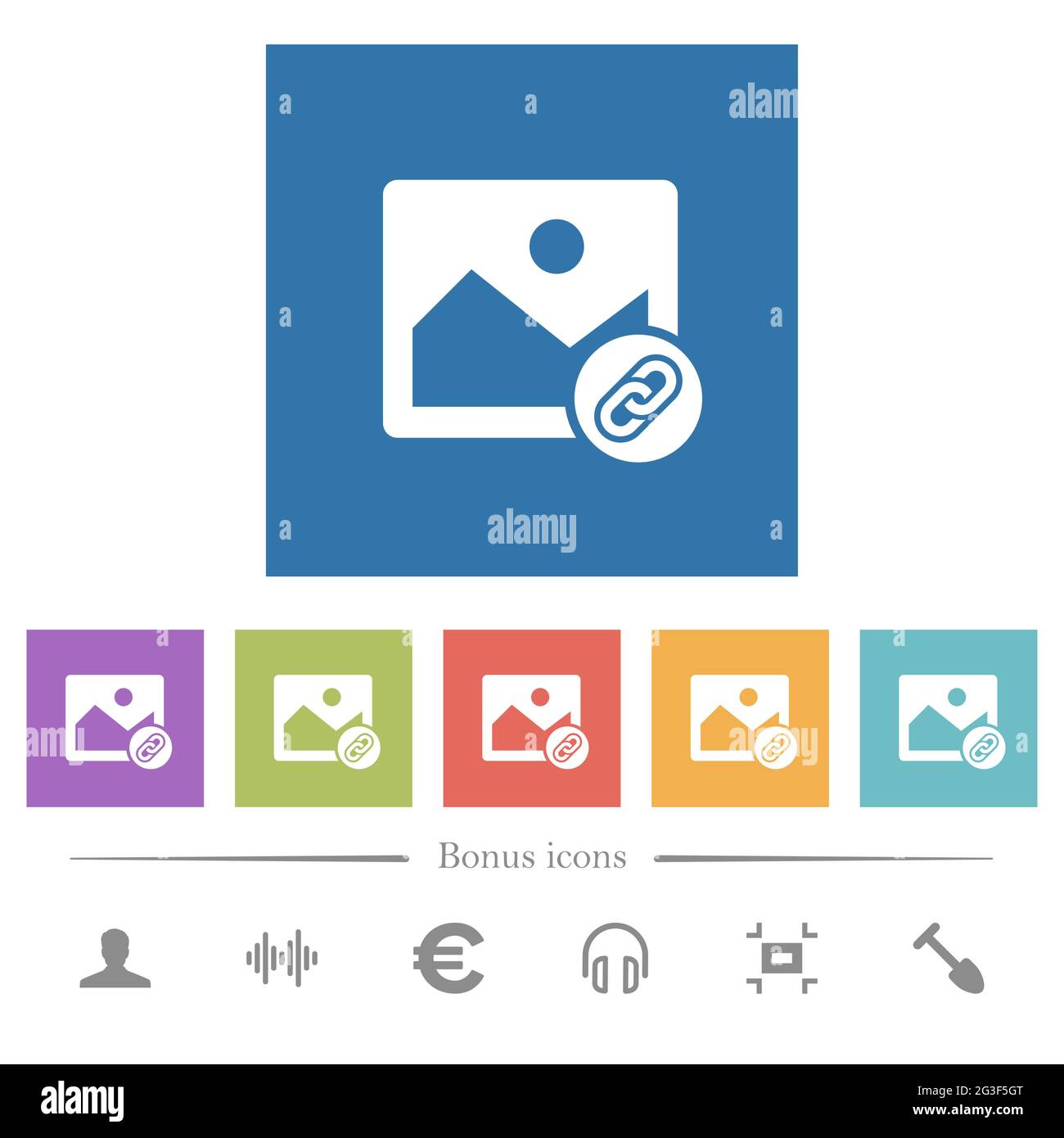 Link image flat white icons in square backgrounds. 6 bonus icons ...