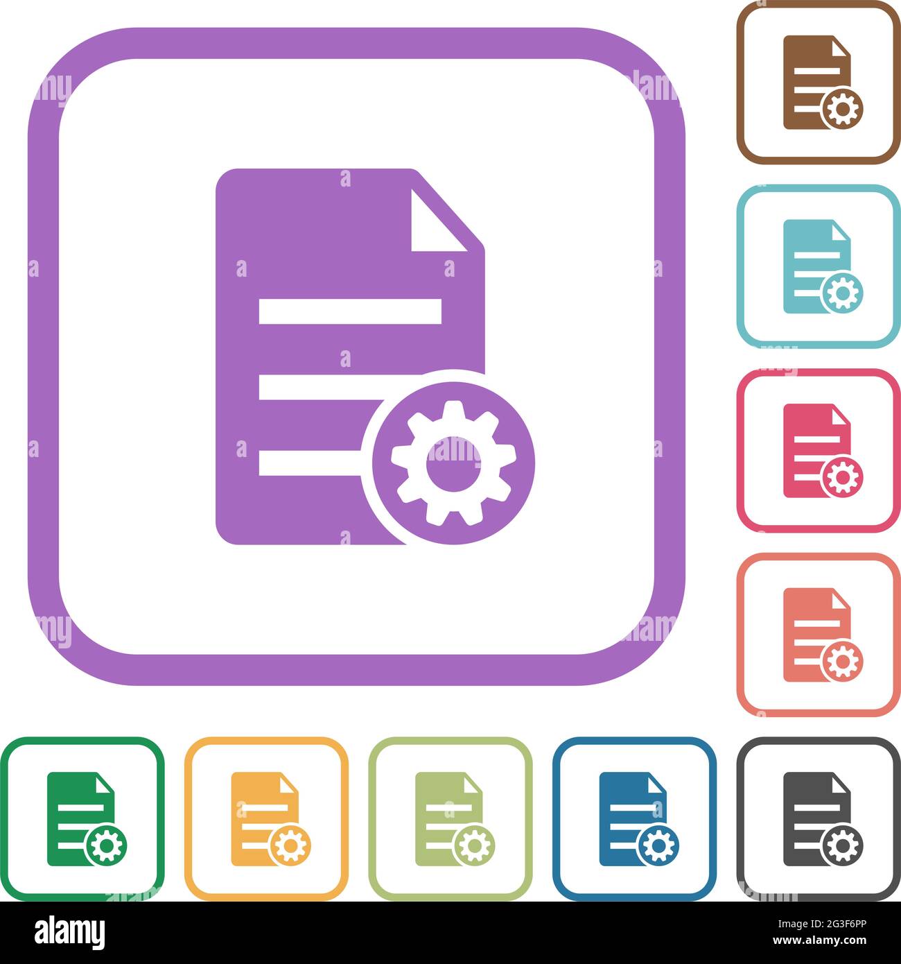 Document settings simple icons in color rounded square frames on white background Stock Vector