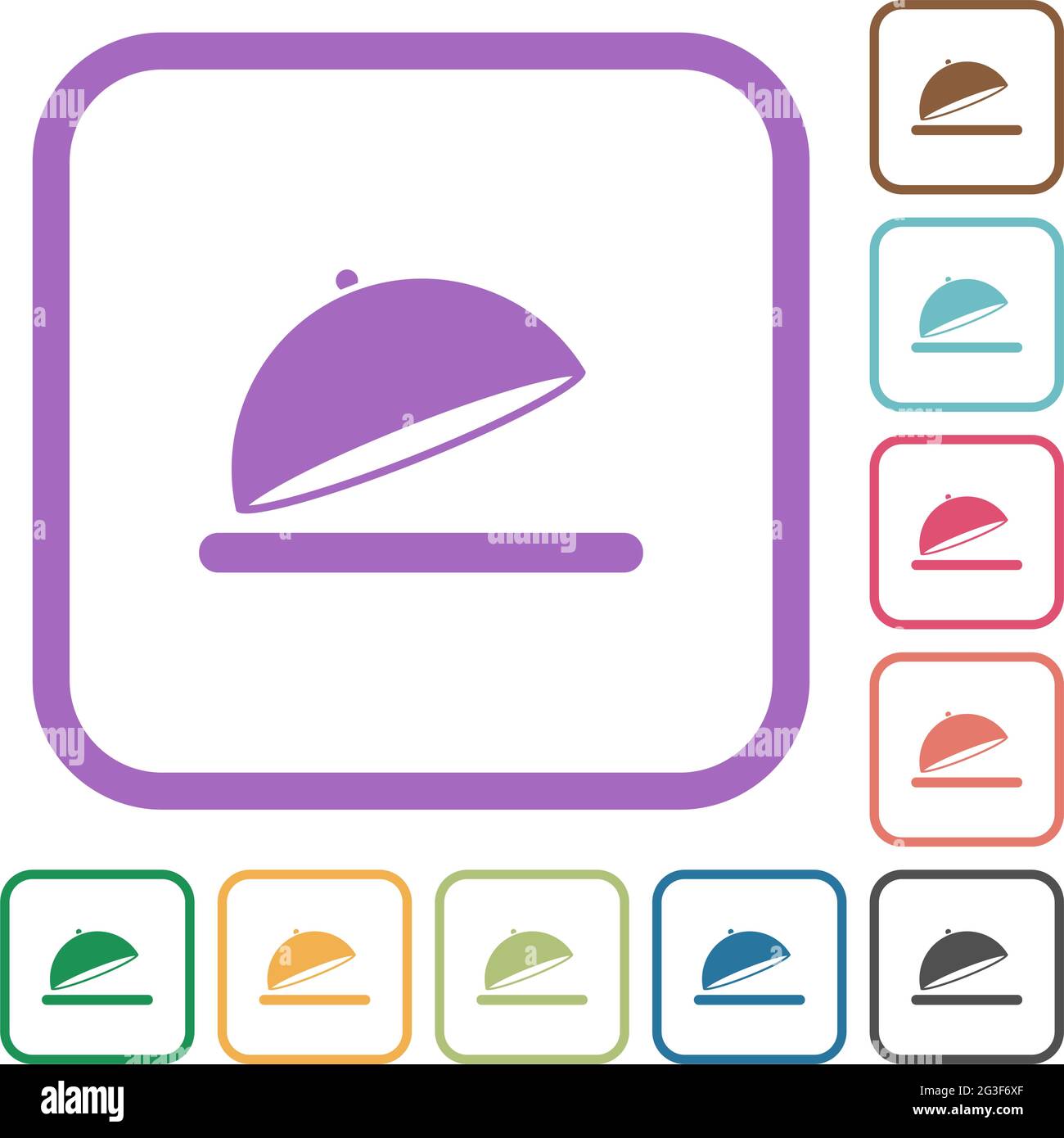 Open food tray simple icons in color rounded square frames on white ...
