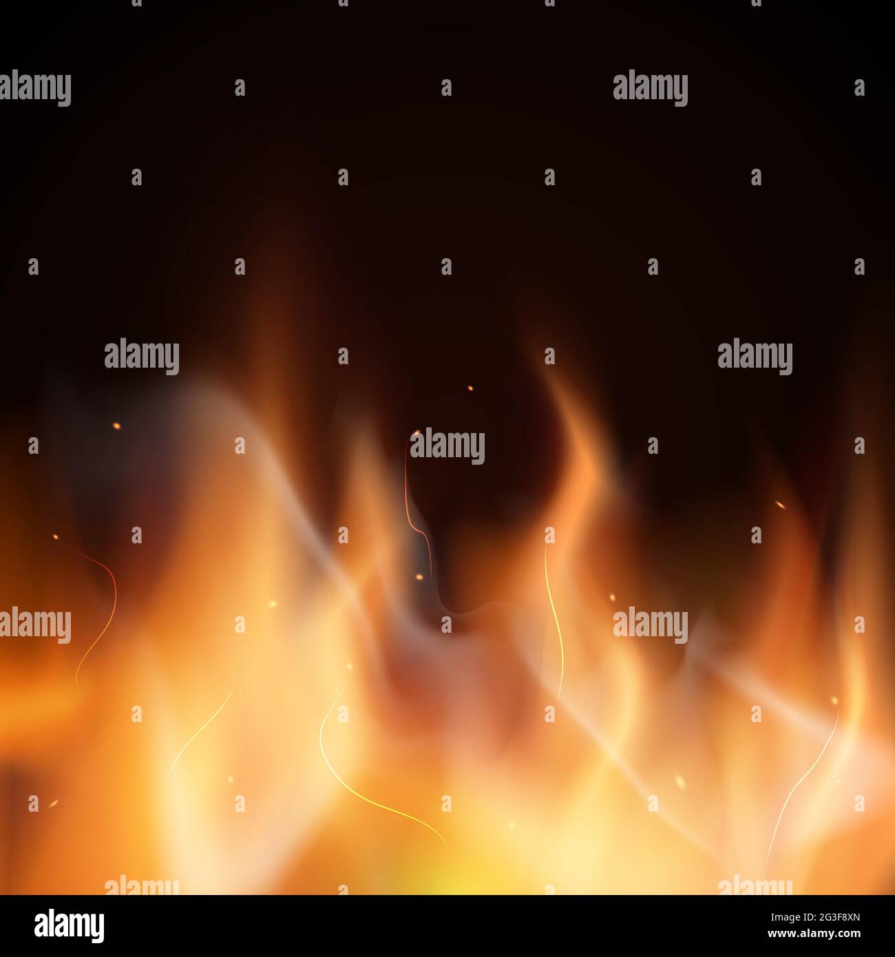 Fire flames on a black background. Colorful vector illustration Stock ...