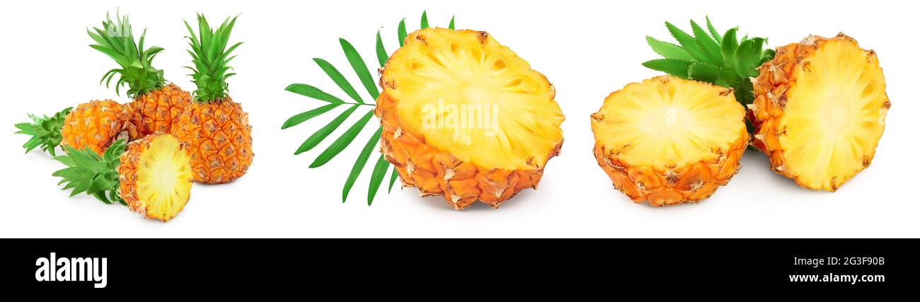 pineapple half and slices isolated on white background with full depth ...