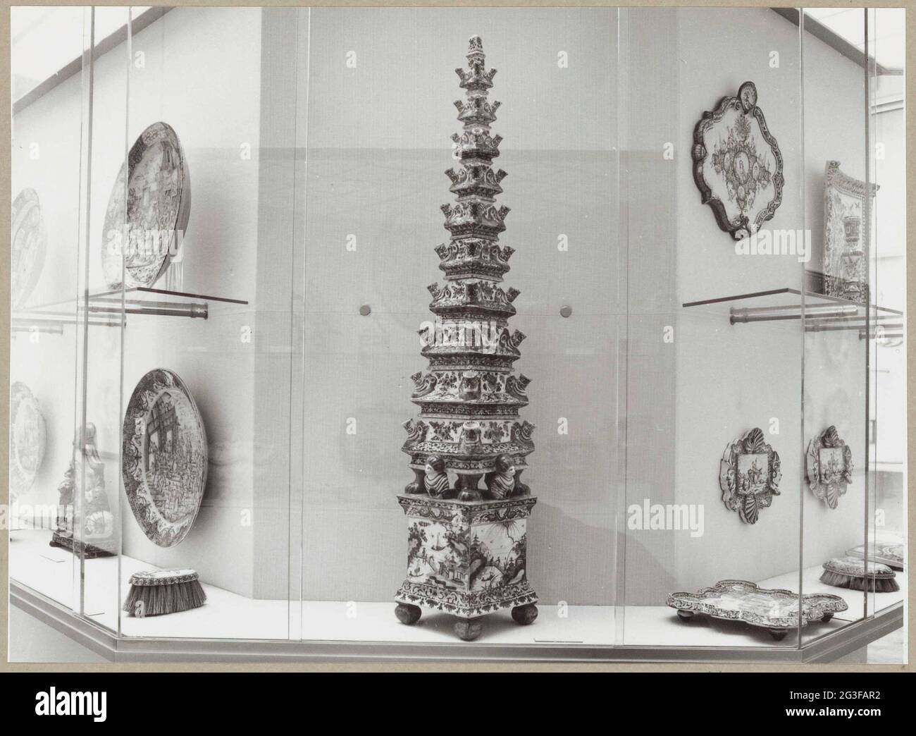 Showcases with objects of ceramics; Halls of crafts 1962. Room 255 is ...