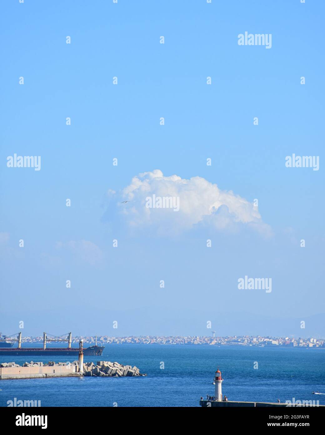 High angle view of a small port in Algiers city, Mediterranean sea. Stock Photo