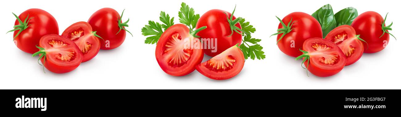 Tomato with slices isolated on white background with clipping path and ...