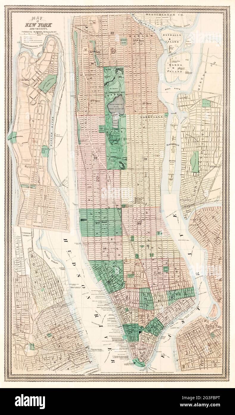 Map of New York and vicinity (1875) by Matthew Dripps. Stock Photo