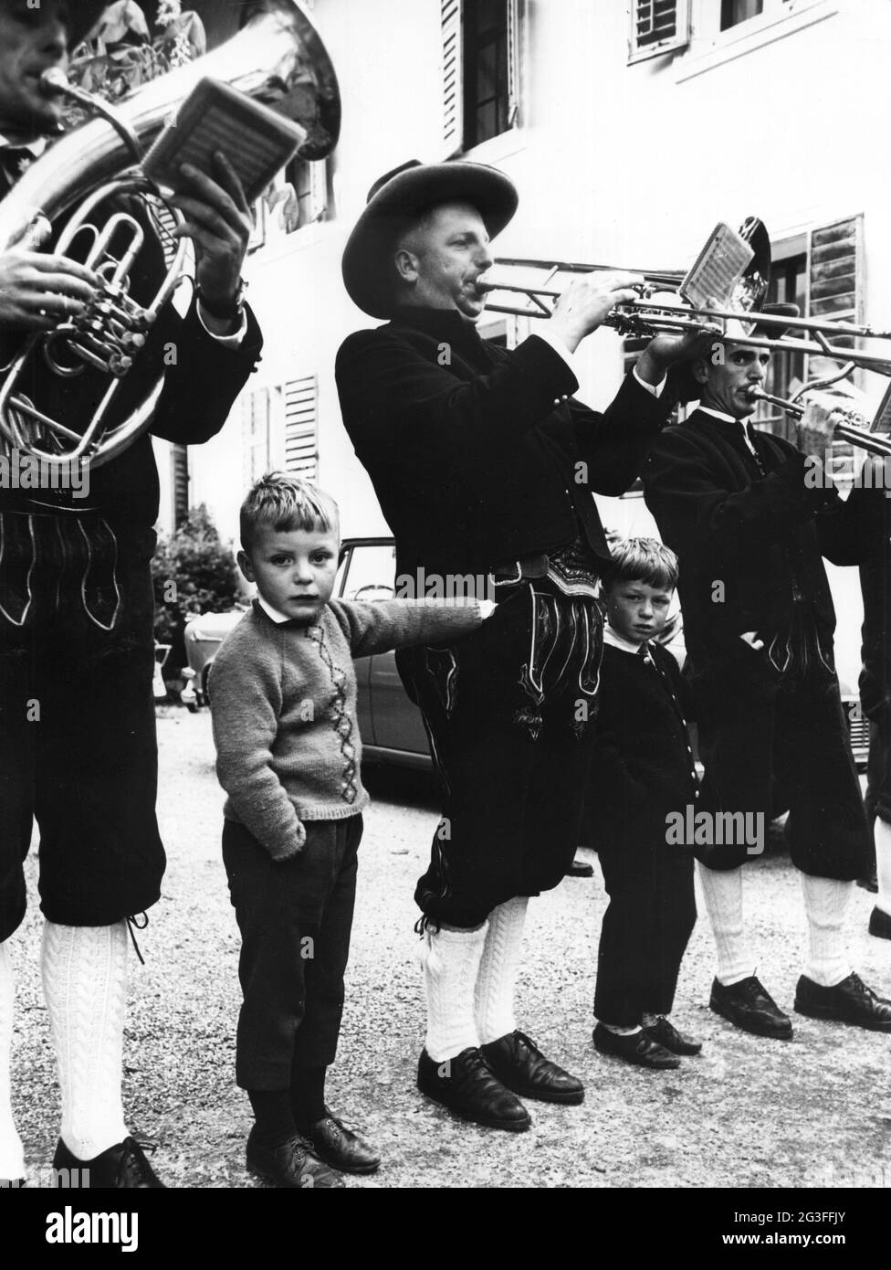 music, musician, brass music, brass band, traditional band, Wald im Pinzgau, Corpus Christi, 1970s, ADDITIONAL-RIGHTS-CLEARANCE-INFO-NOT-AVAILABLE Stock Photo